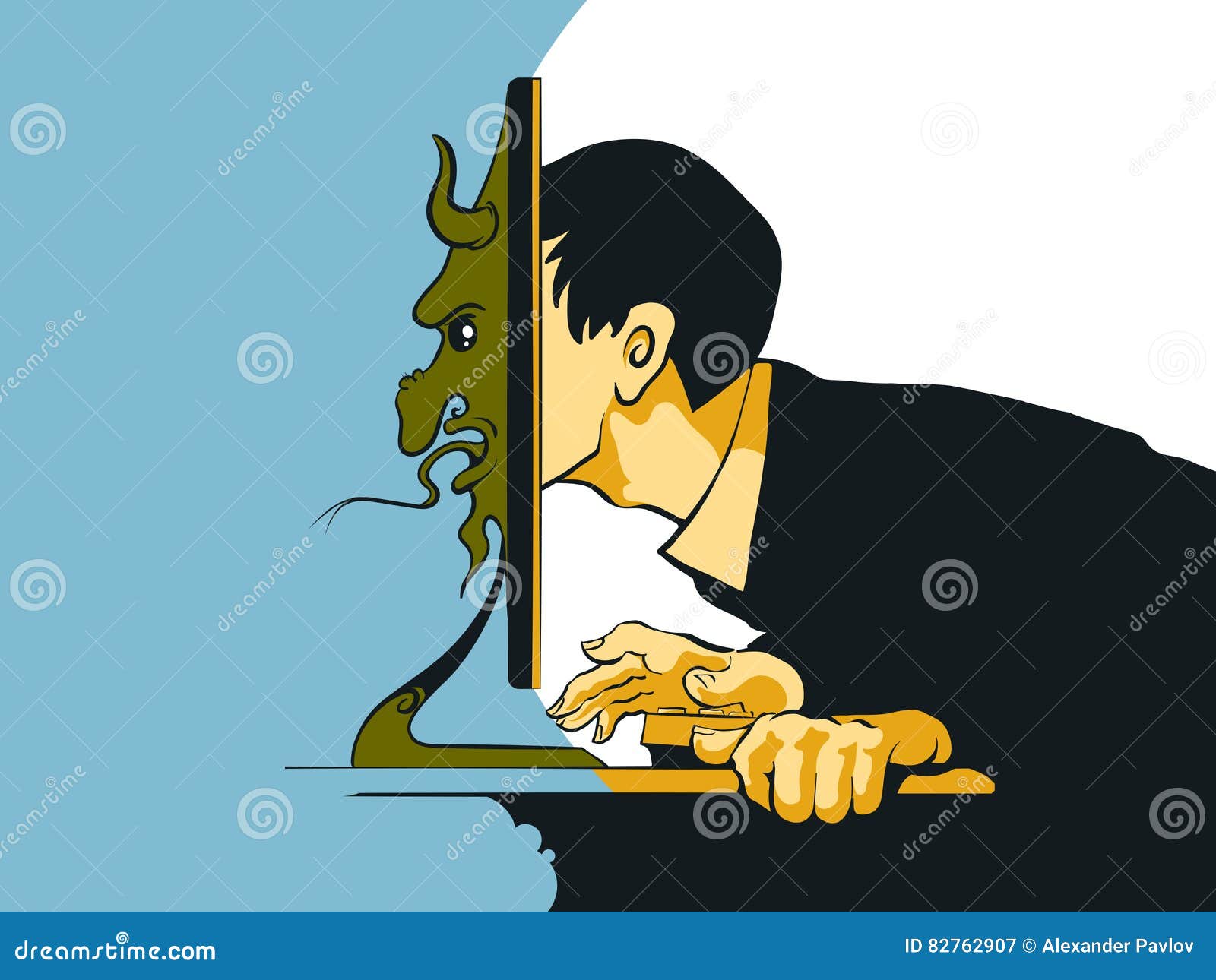 Internet Troll Is Mean At The Computer Stock Photo - Download