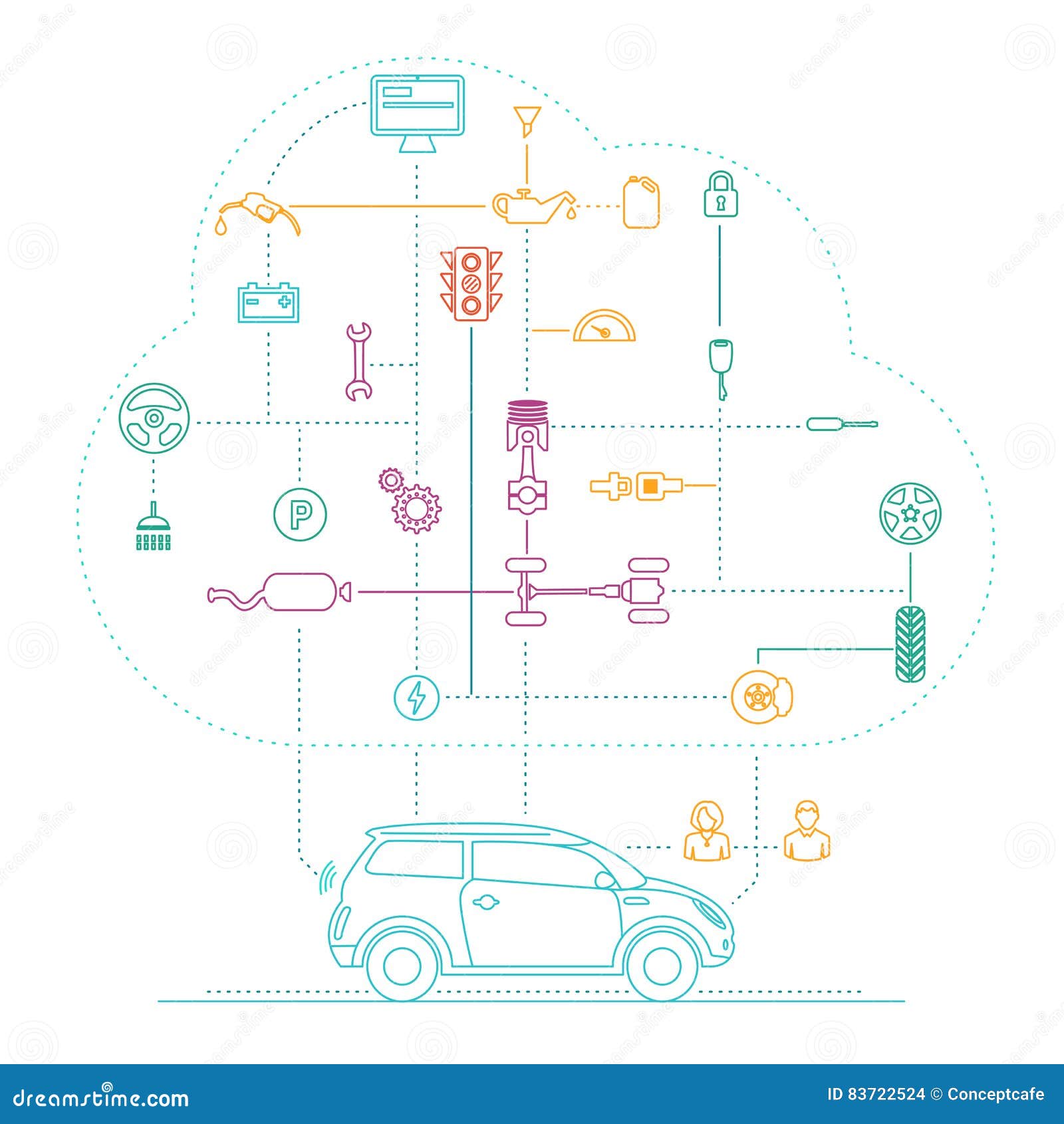 Internet Von Sachen Für Das Auto Vektor Abbildung - Illustration