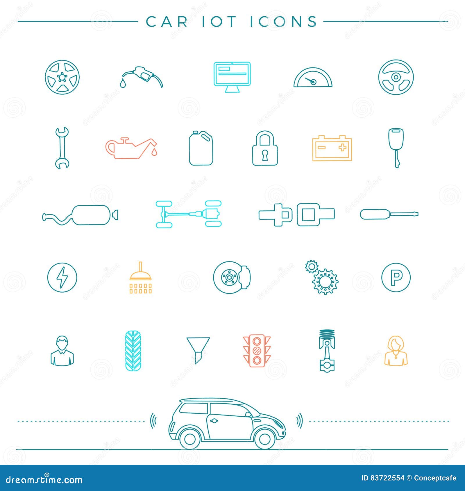 Internet Von Sachen Für Die Auto-Ikonen Vektor Abbildung - Illustration von  flach, auto: 83722554