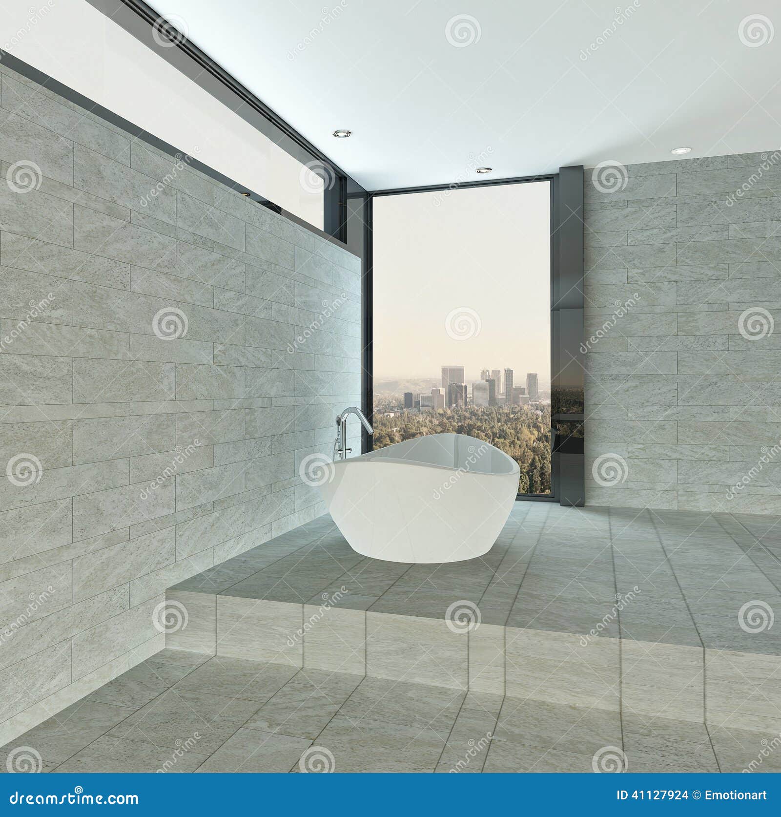 Interno del bagno con la parete della doccia delle mattonelle ed ... Parete in pietra e piastrelle?