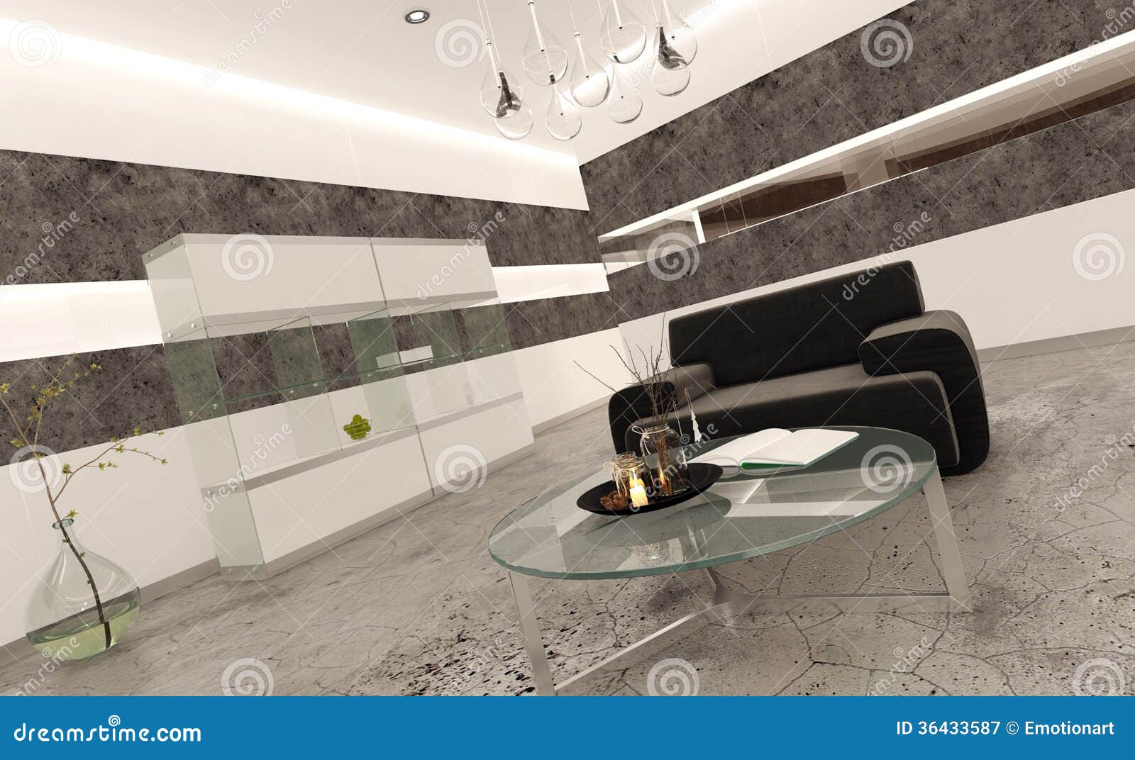 Interno moderno del salone con le mattonelle di pietra ed il ... Pavimento moderno