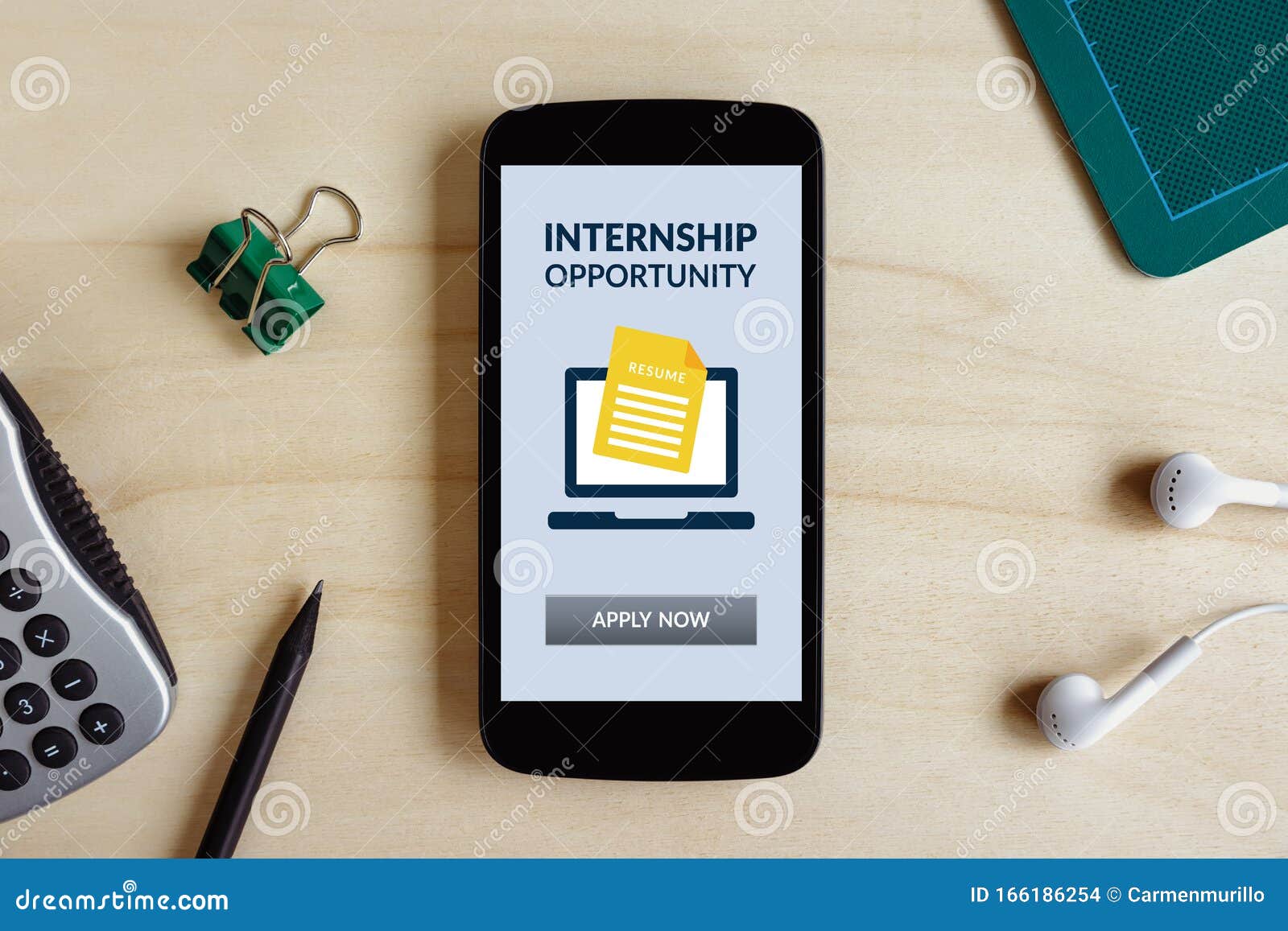 internship concept on smart phone screen