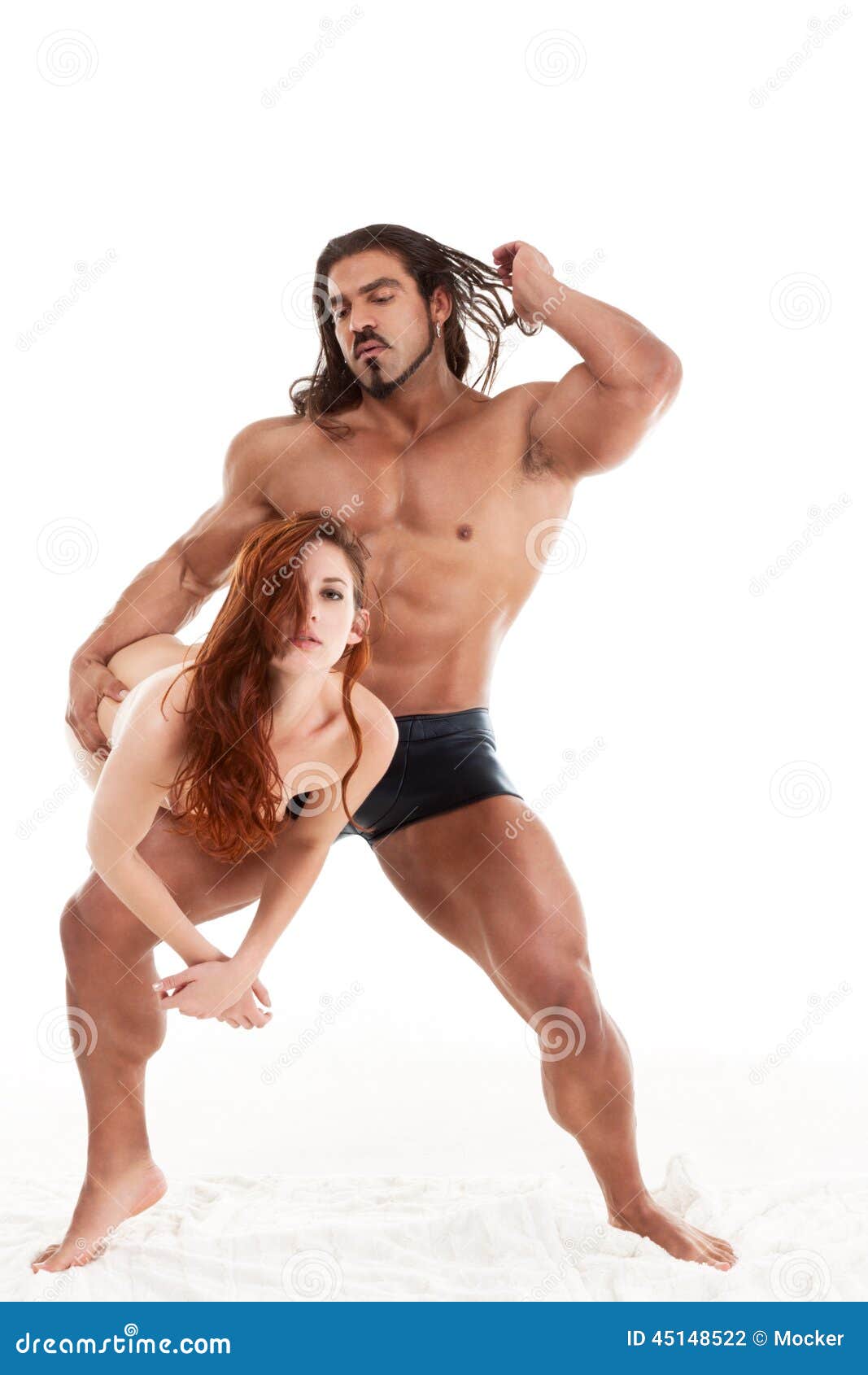 Interracial Barbarian Sensual Couple in Love and Sex Stock Photo