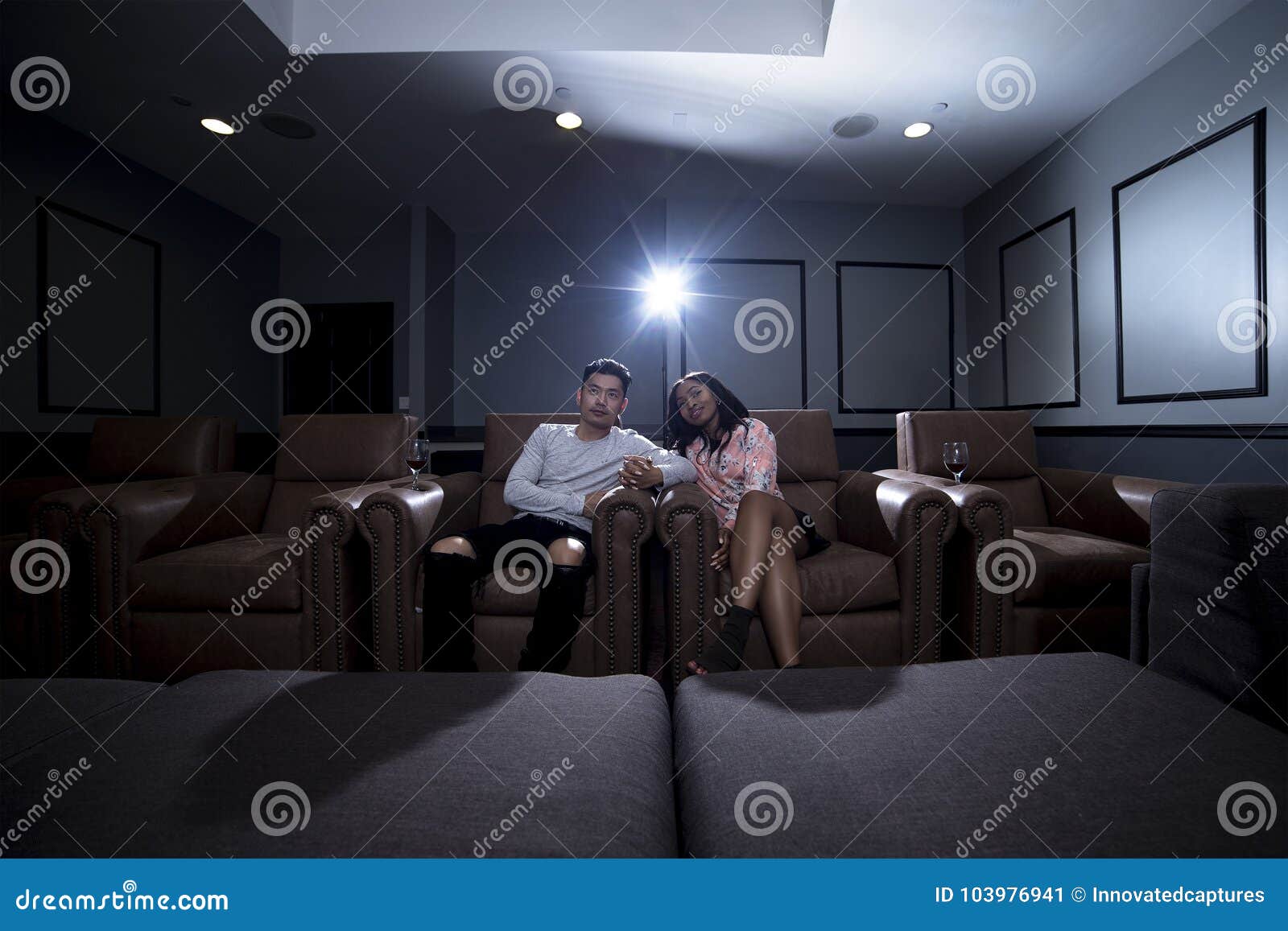 Interracial Couple On A Home Theater Date Stock Image Image Of Chair Husband 103976941 