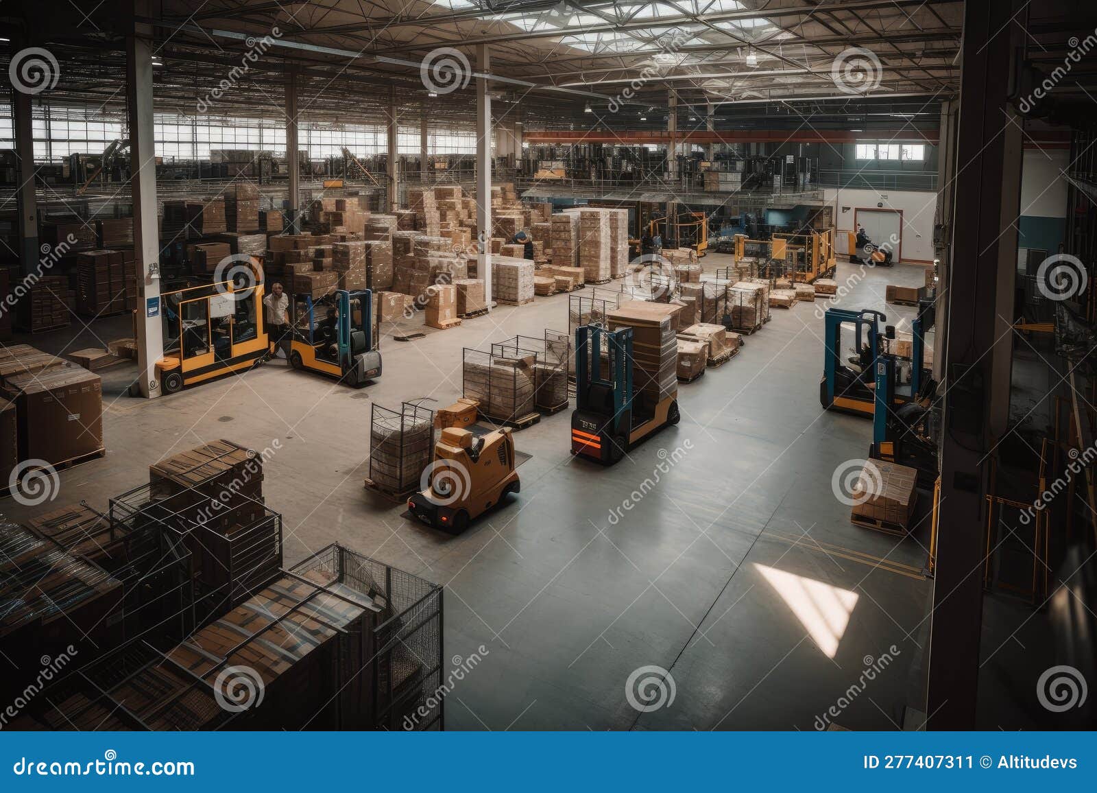 Intersection of Busy Warehouse, with Material Handling and Palletizing