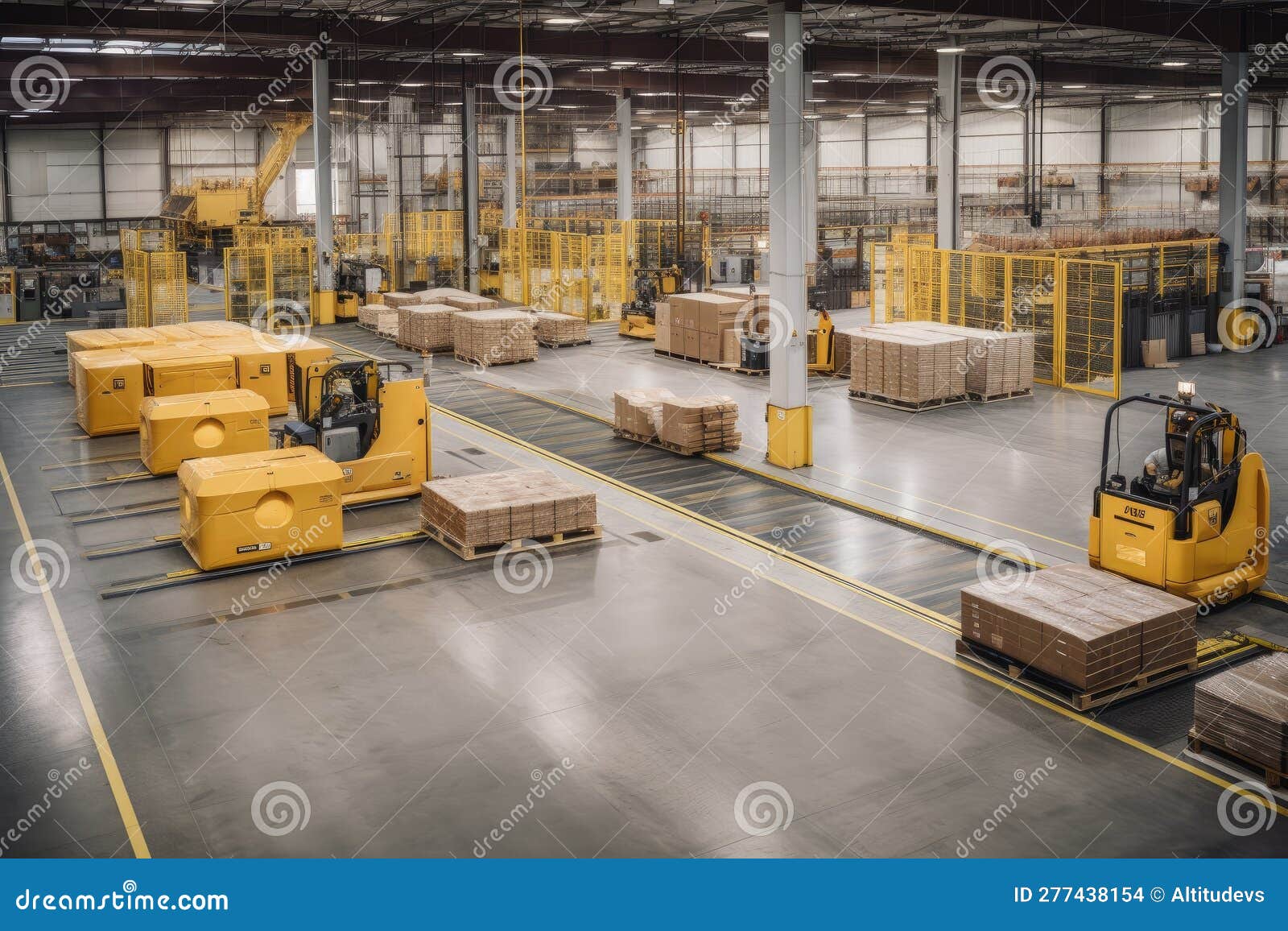 Intersection of Busy Warehouse, with Material Handling and Palletizing