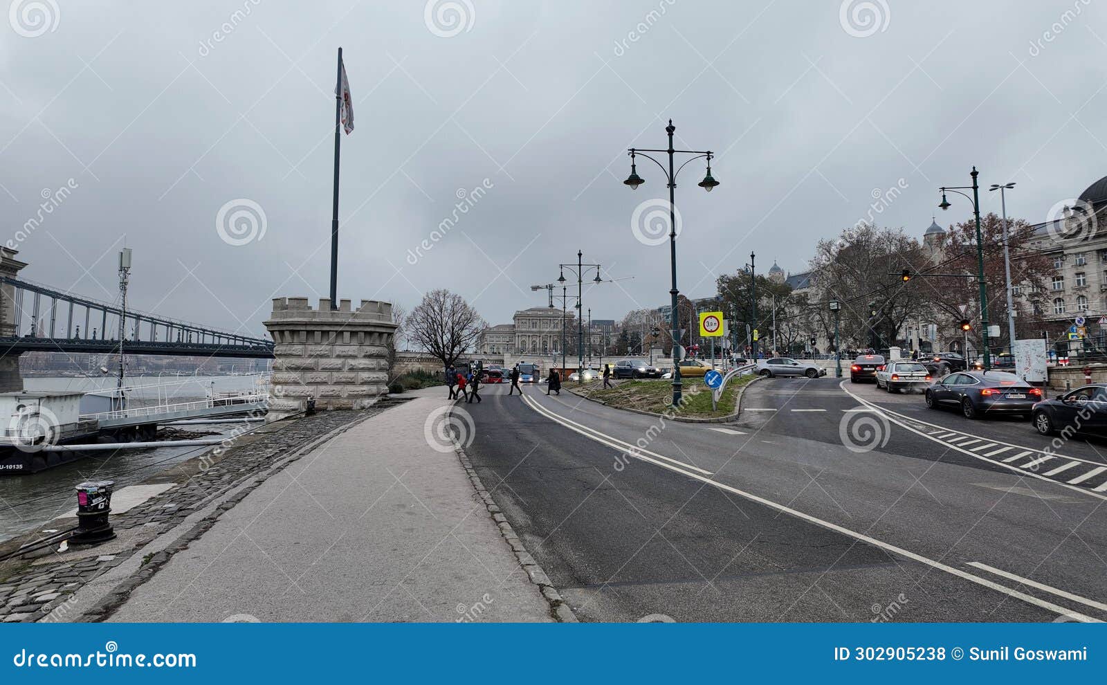 An Intersection Road Near Budapest Chain Bridge Stock Photo Image of danube, cars 302905238