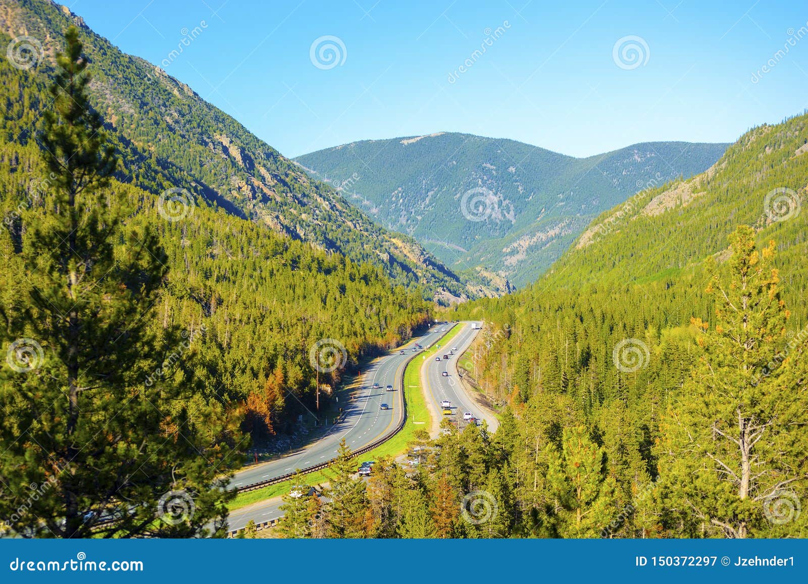 Interstate 70 I70 in the Rocky Mountains of Colorado on a Sunny Day Stock Image Image of