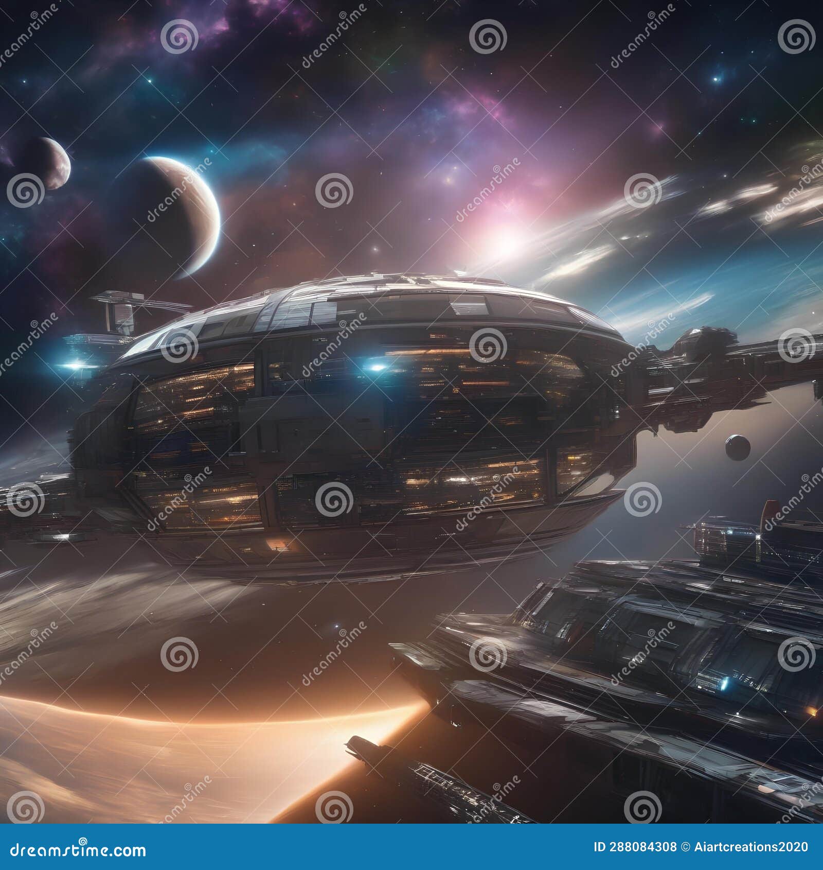 Interstellar Scene Featuring a Massive Space Station Orbiting a Distant