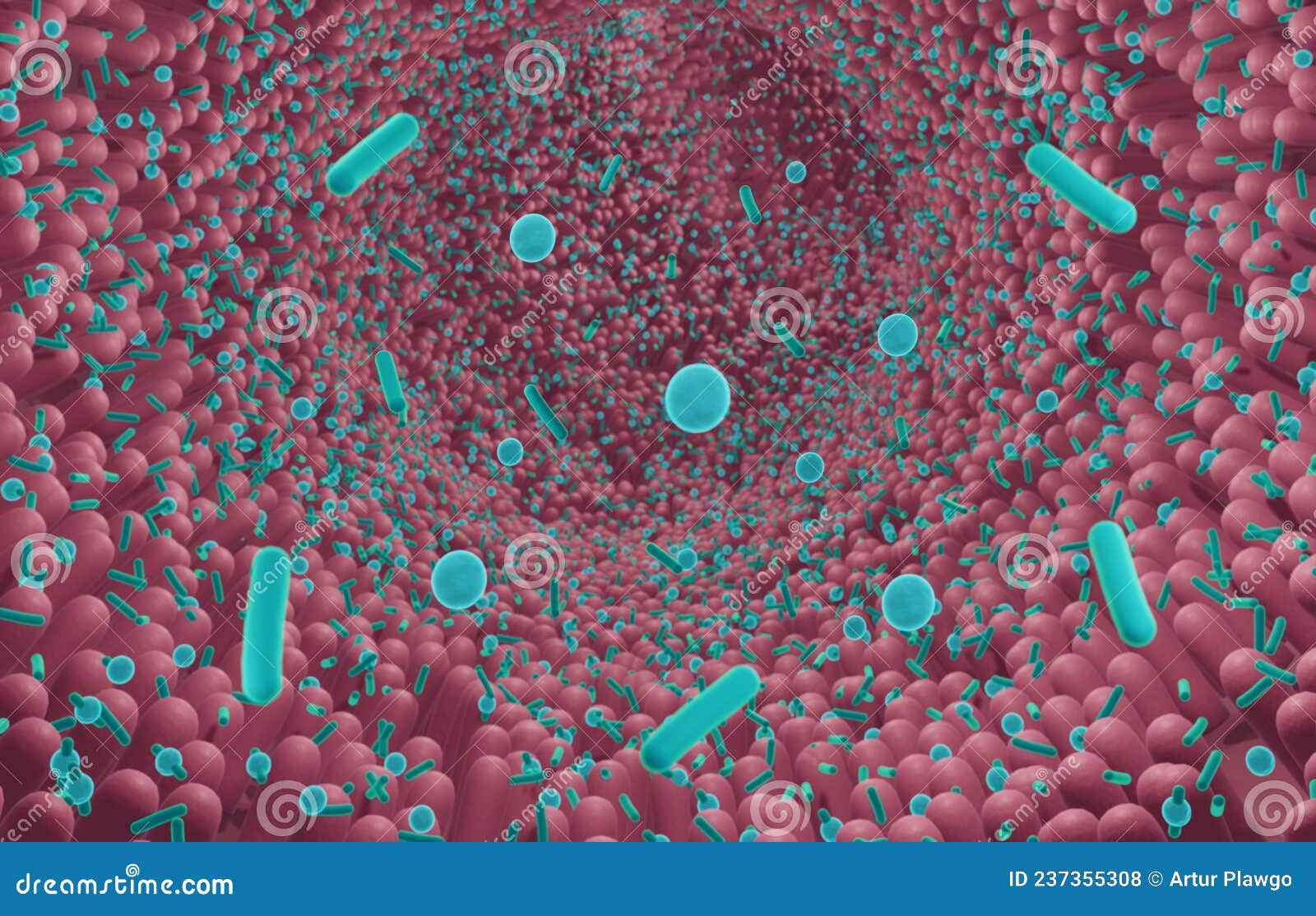 Intestinal Bacteria, Microbiome 3d Illustration Stock Illustration