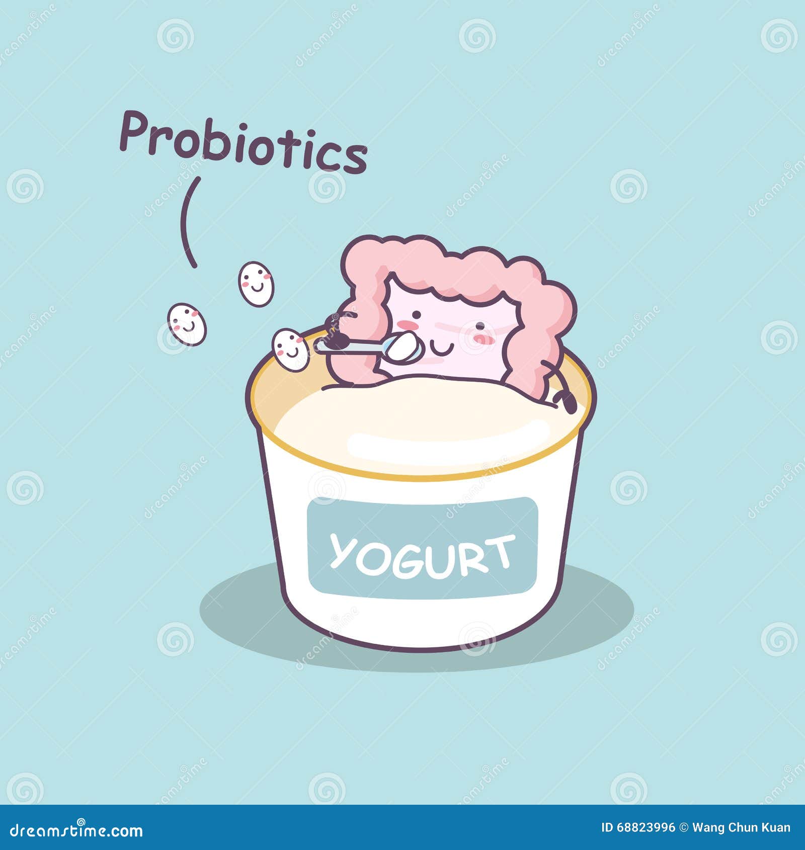Intestine Eating Yogurt With Probiotics Stock Vector ...