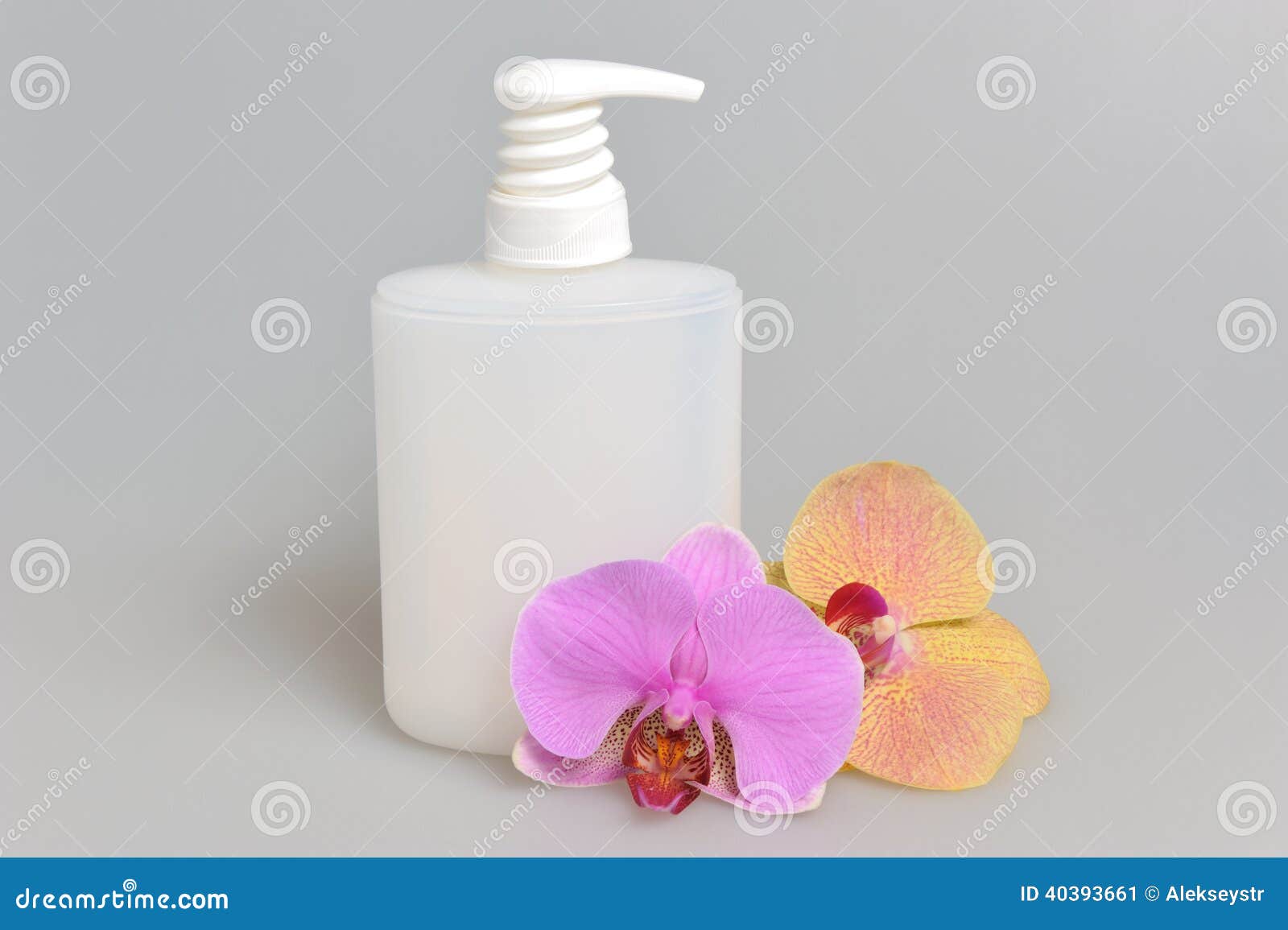 intimate gel or liquid soap dispenser pump plastic bottle orchid