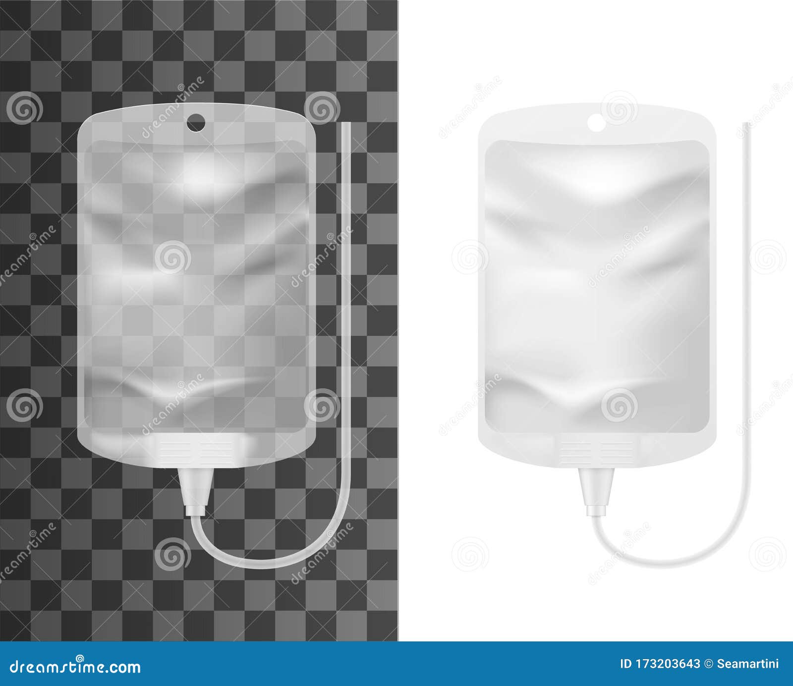 Intravenous IV Bag with Infusion Drip 3d Mockups Stock Vector
