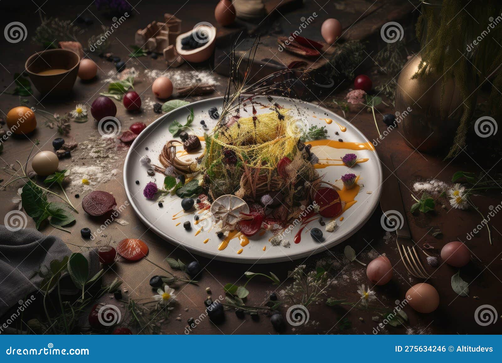 Intricate and Artistic Food Styling for an Dining Experience Stock