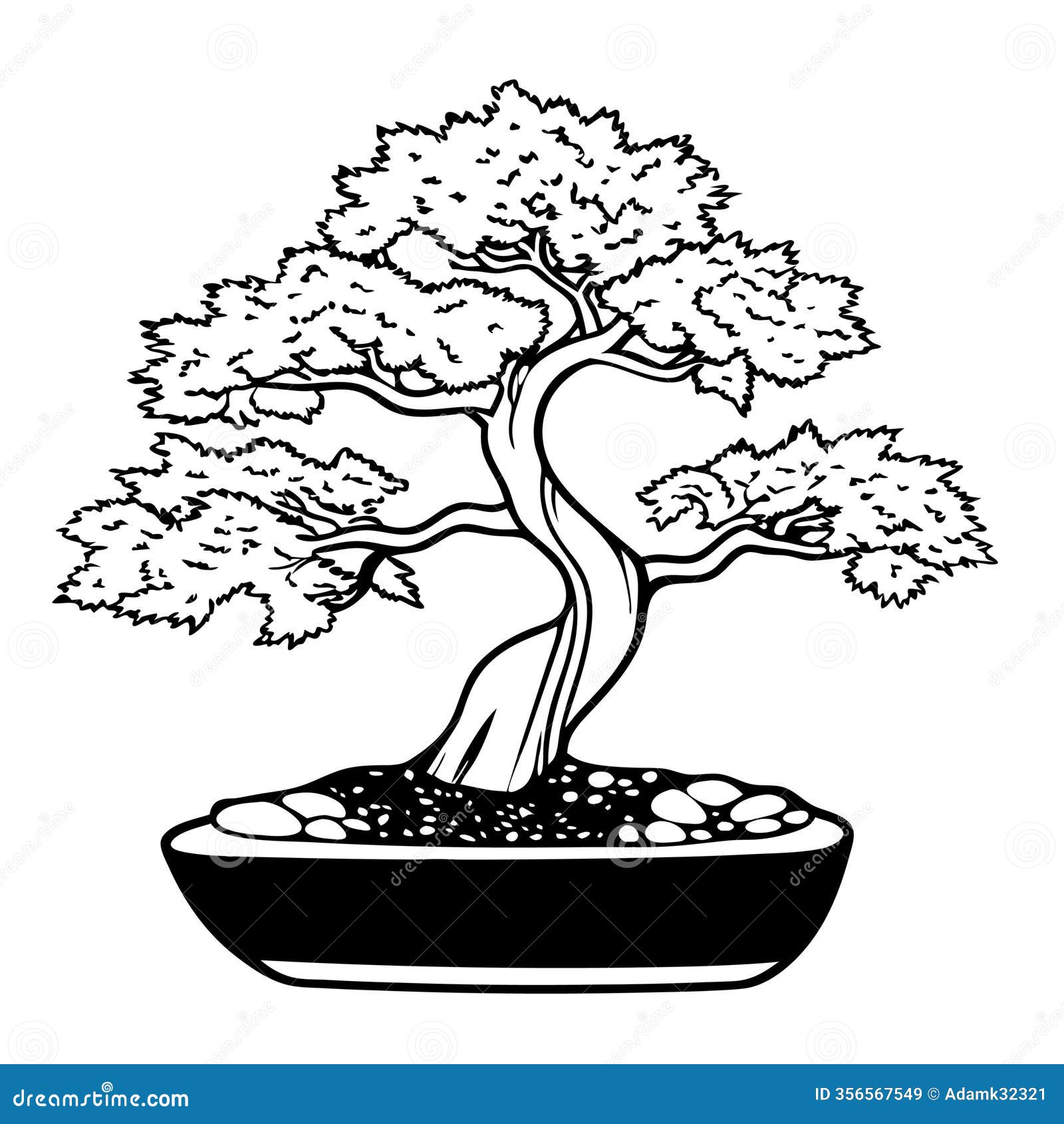 intricate bonsai tree  art for tattoo and coloring book 