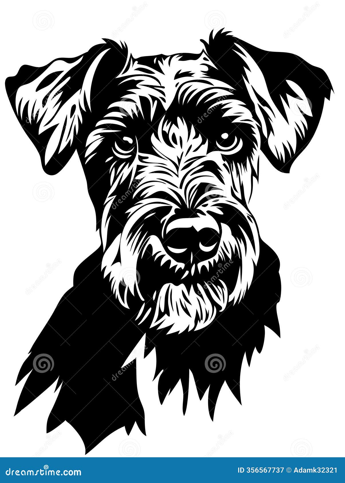 intricate schnauzer dog head  art for tattoo and  projects