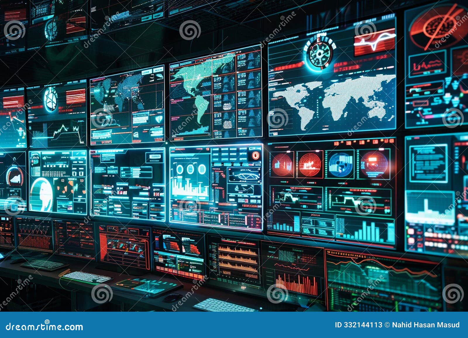 an intricate digital network display showcasing a cybersecurity experts response to cyberattacks with realtime monitoring of
