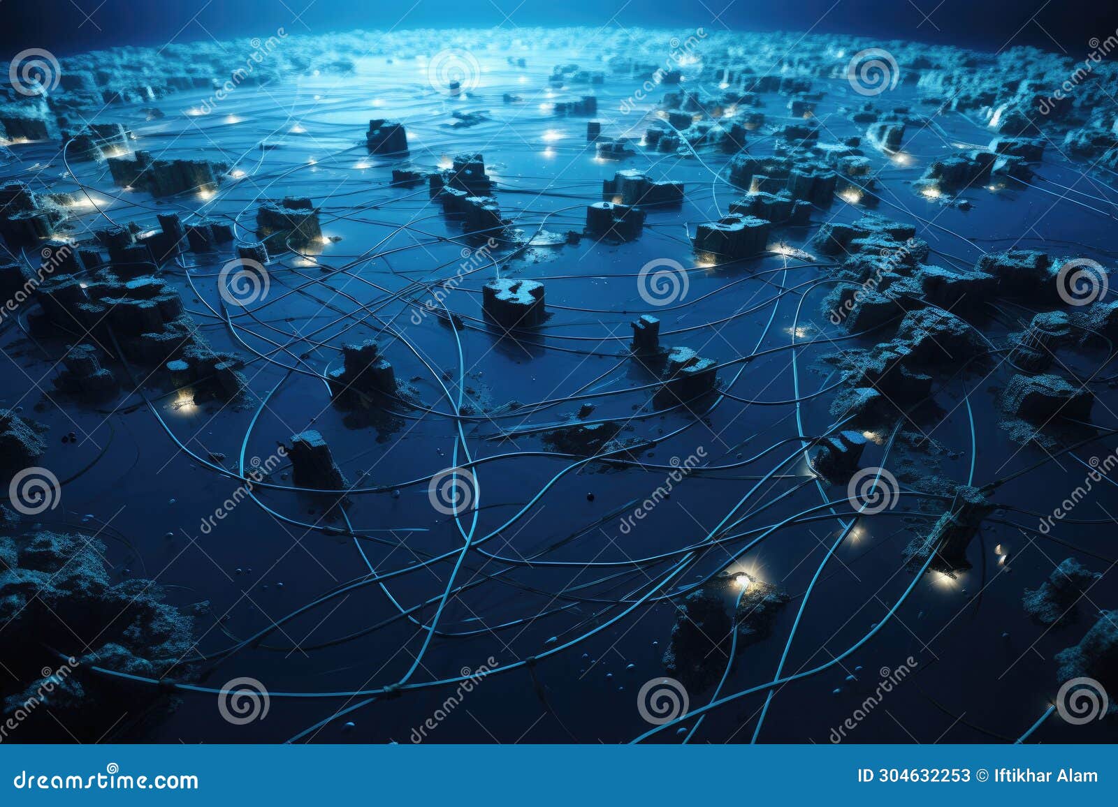 An Intricate and Expansive Network of Wires Spread Out in the Open Sea,  Underwater Internet Cables Connecting Different Continents Stock  Illustration - Illustration of deep, engineering: 304632253