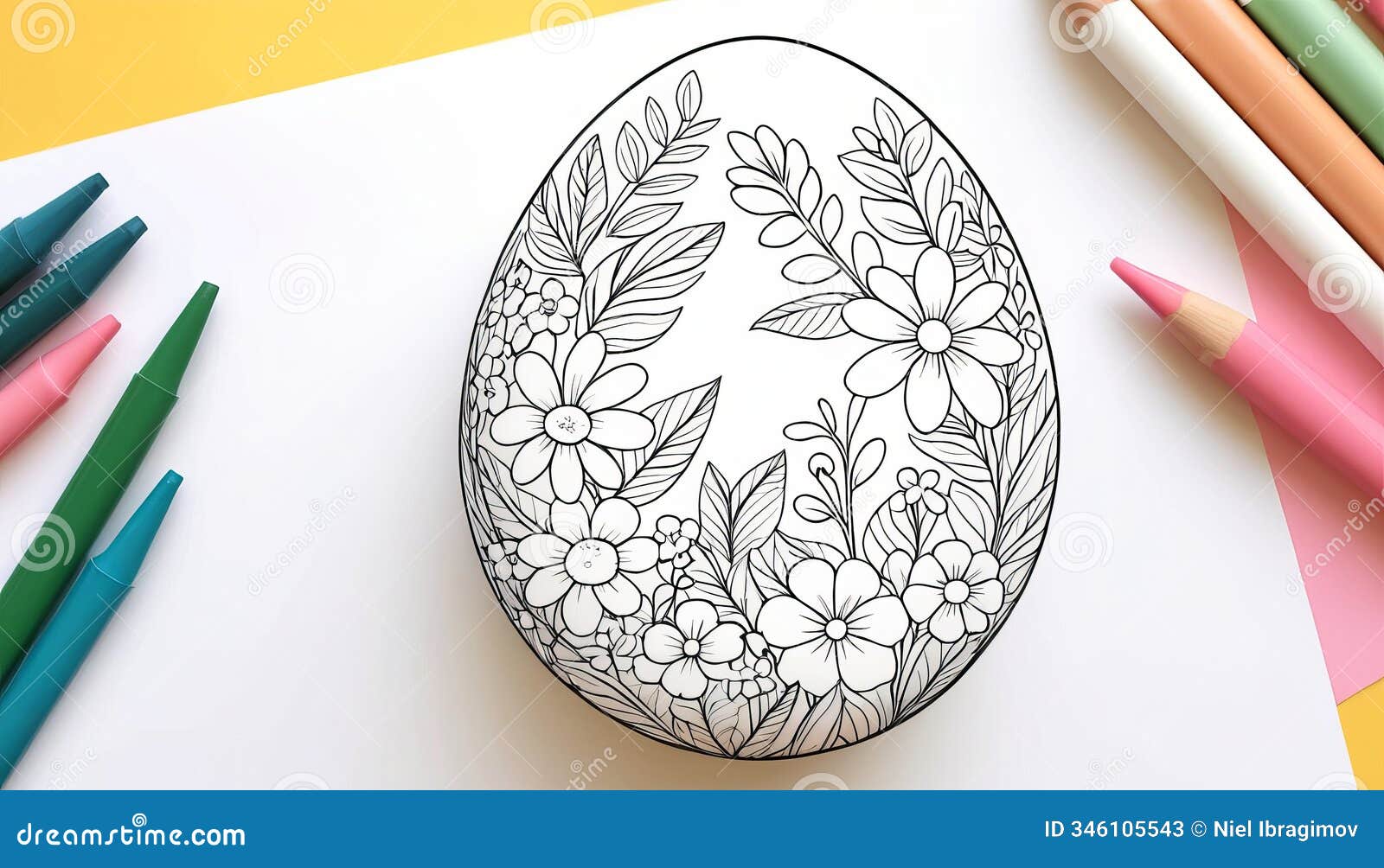 Intricate Floral Easter Egg Coloring Page with Bright Markers Stock ...