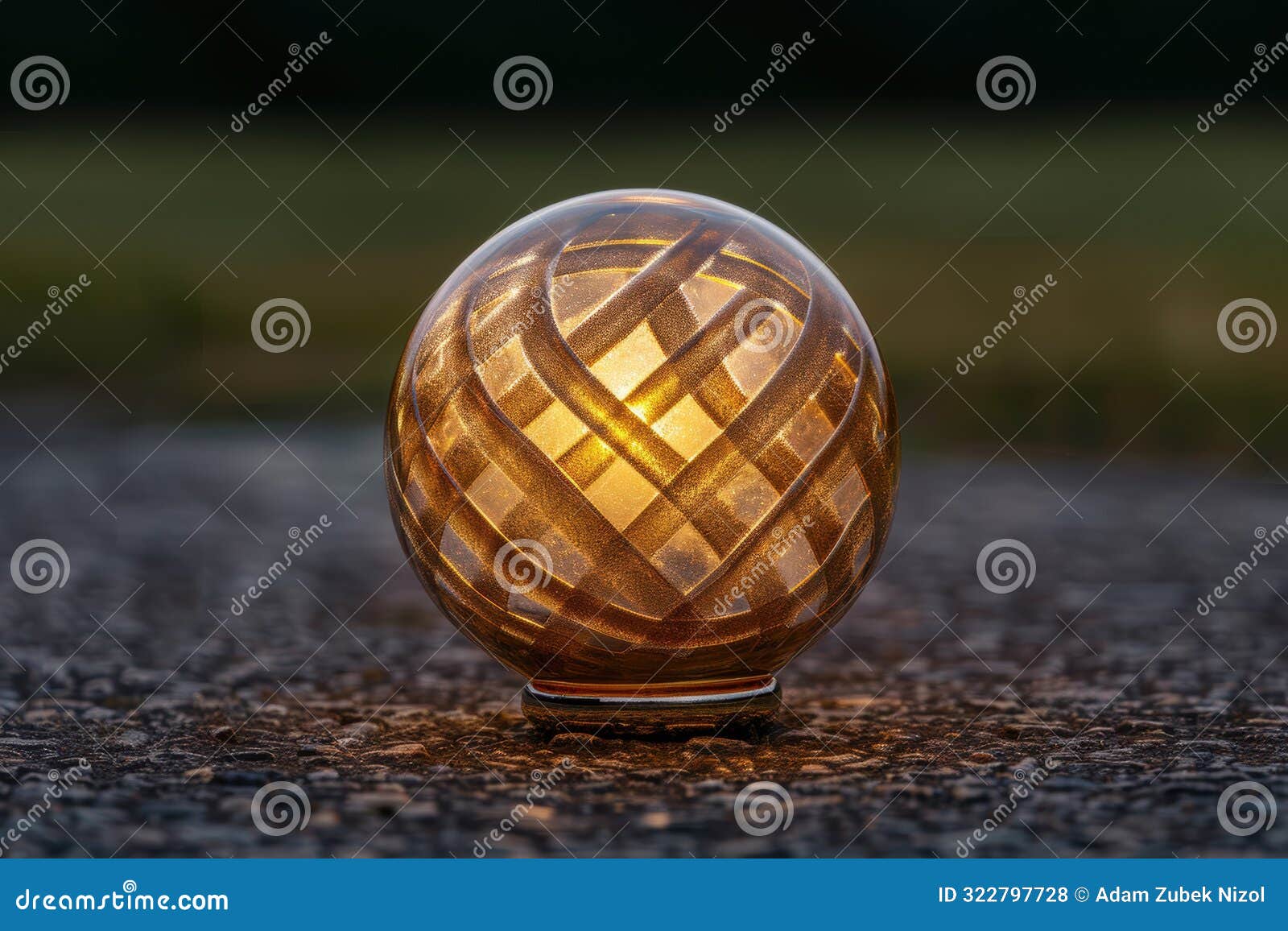 intricate glass sphere with golden patterns