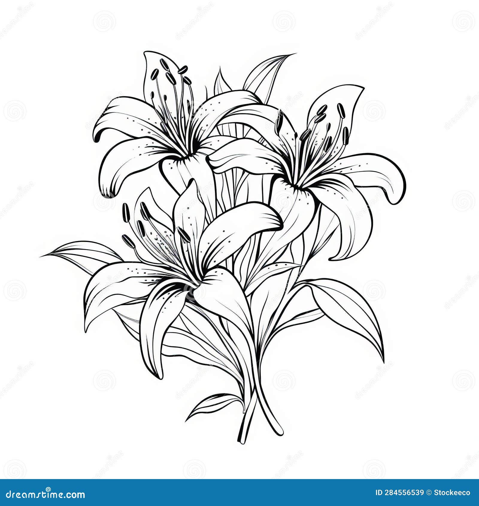 Intricate Lily Flower Sketch Outline Illustration Vector Stock ...