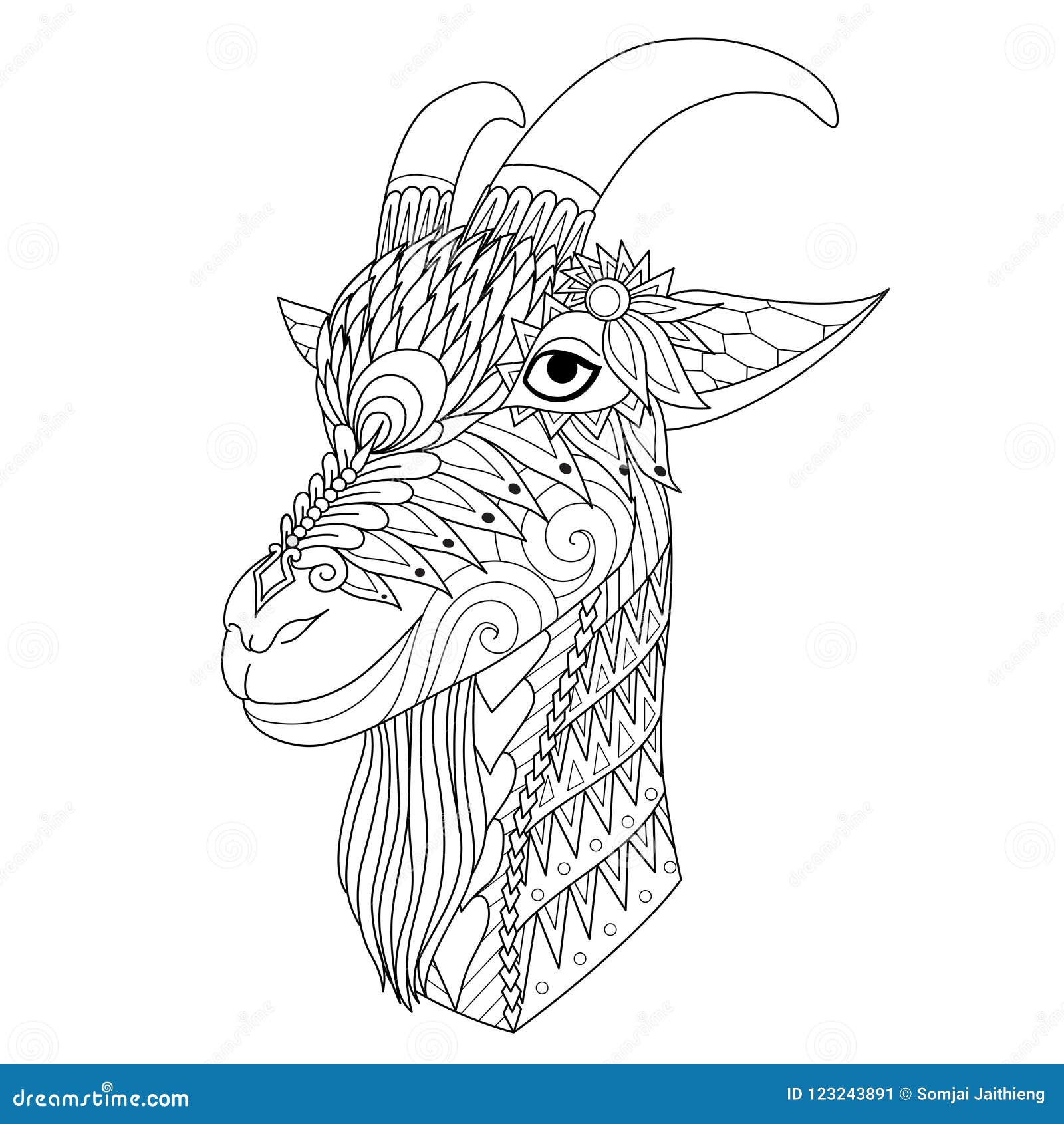 intricate line art of happy sheep for   and coloring book page
