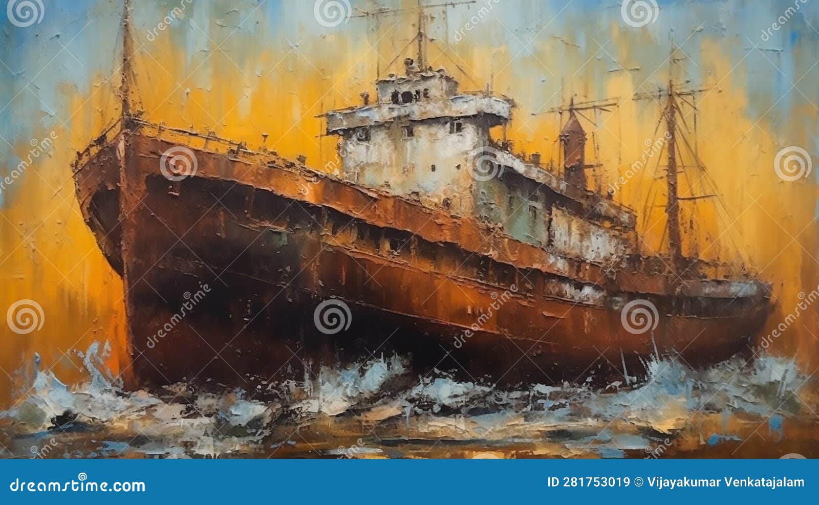 intricate paintings inspired by the rusted shipwreck ship