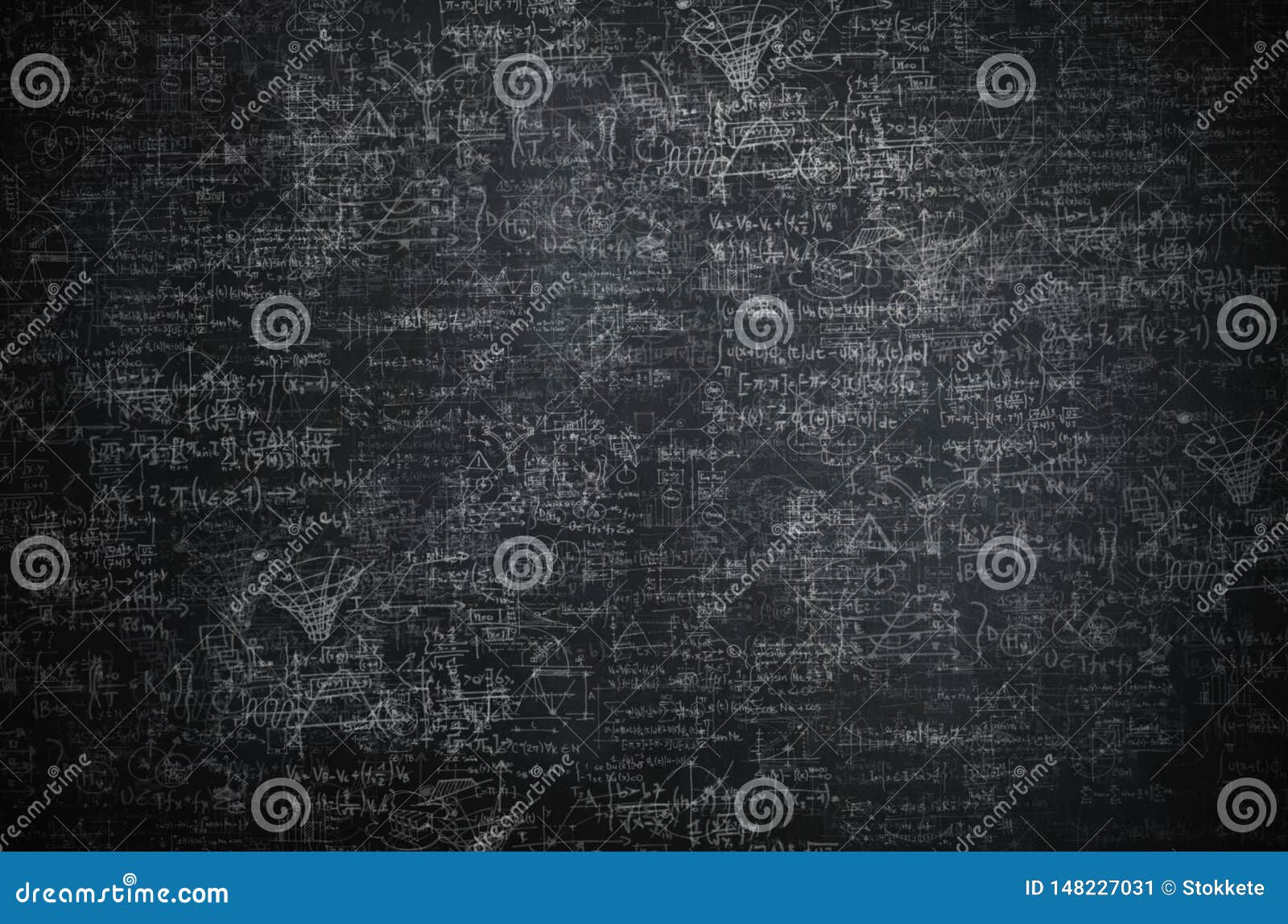 Intricate Science and Physic Sketches on a Blackboard Stock Image
