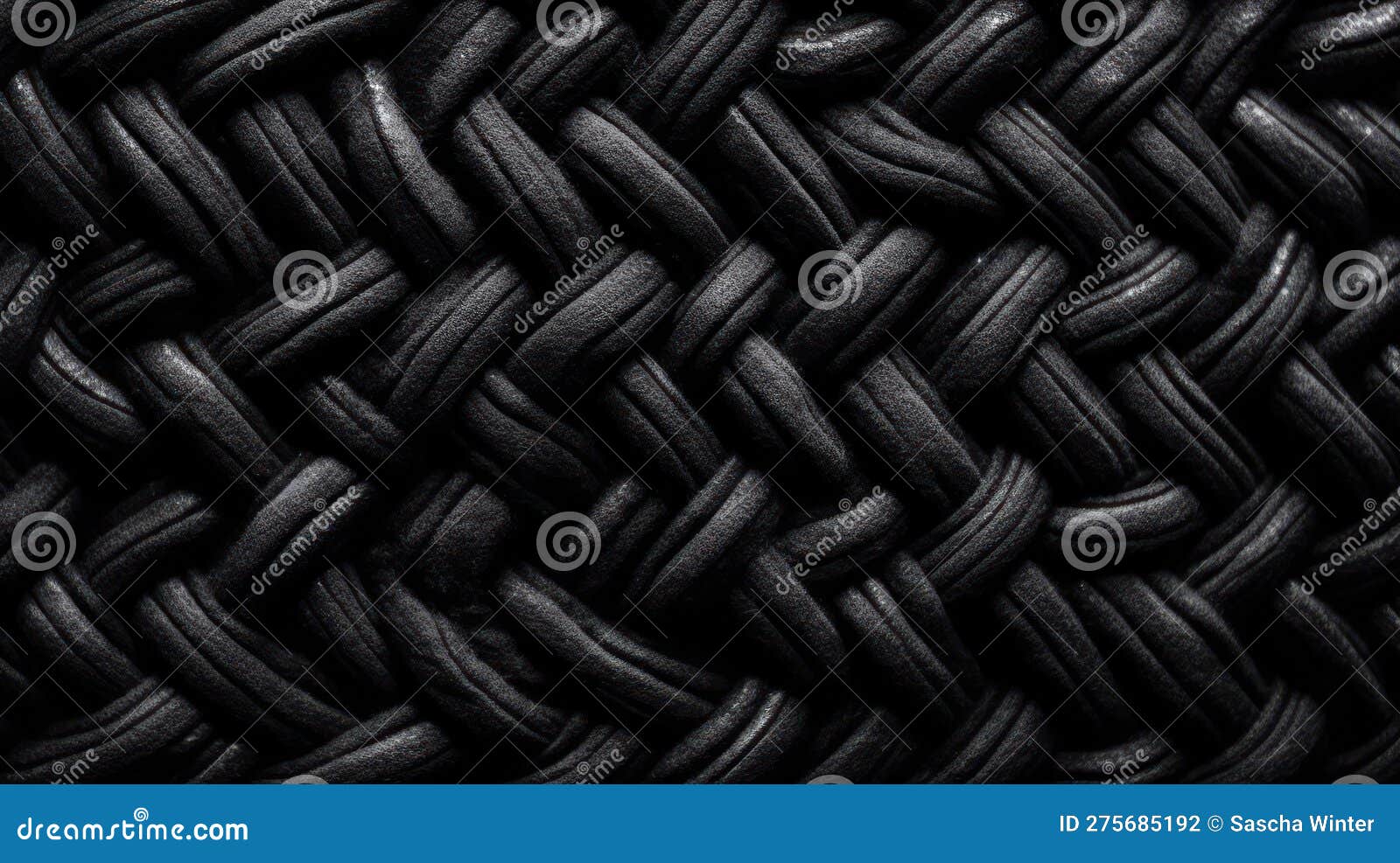 intricate wicker pattern in wool macro shot on black background