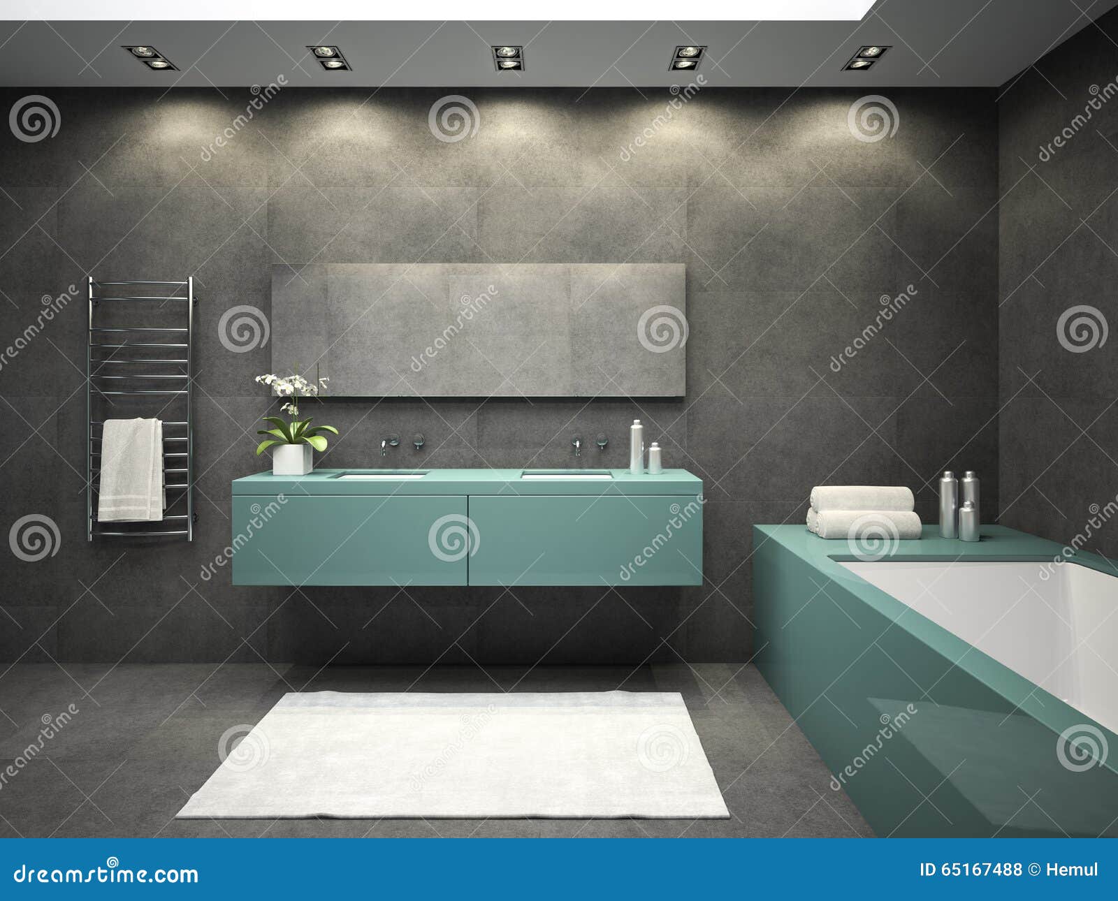 Intérieur de salle de bains avec la fenêtre 3d de plafond rendant ...