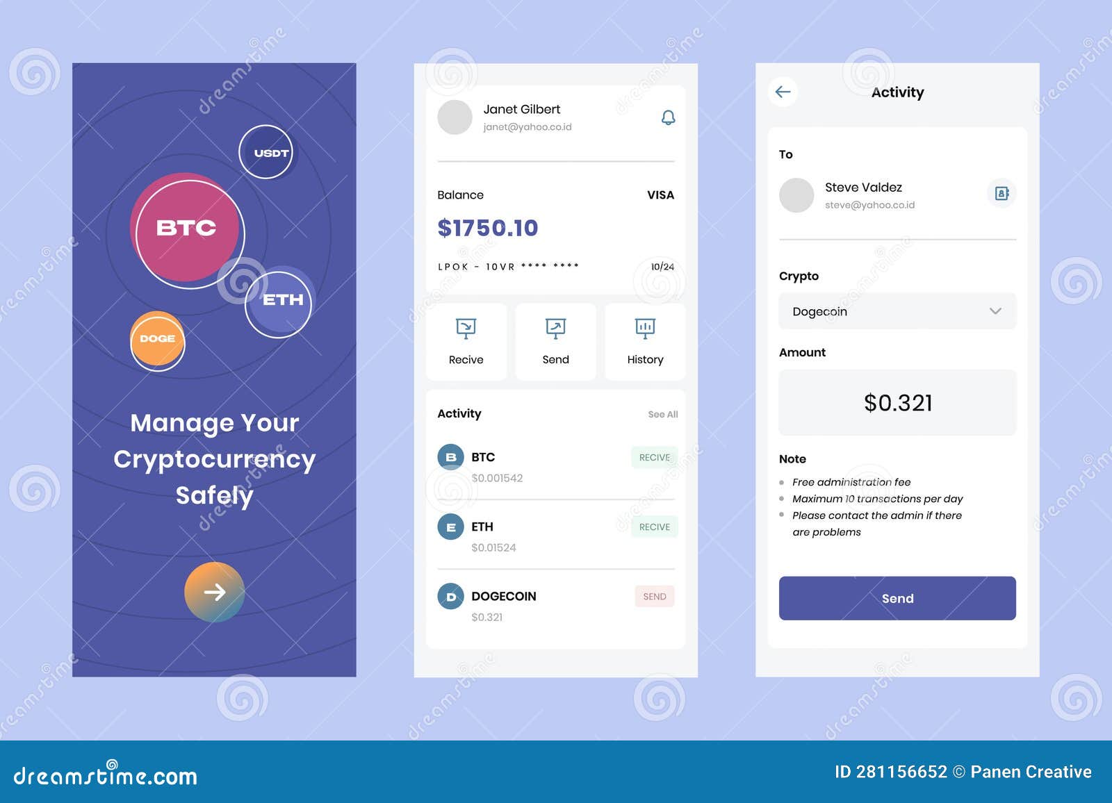 Cryptocurrency App UI Design Stock Vector - Illustration of modern, offers:  281156652