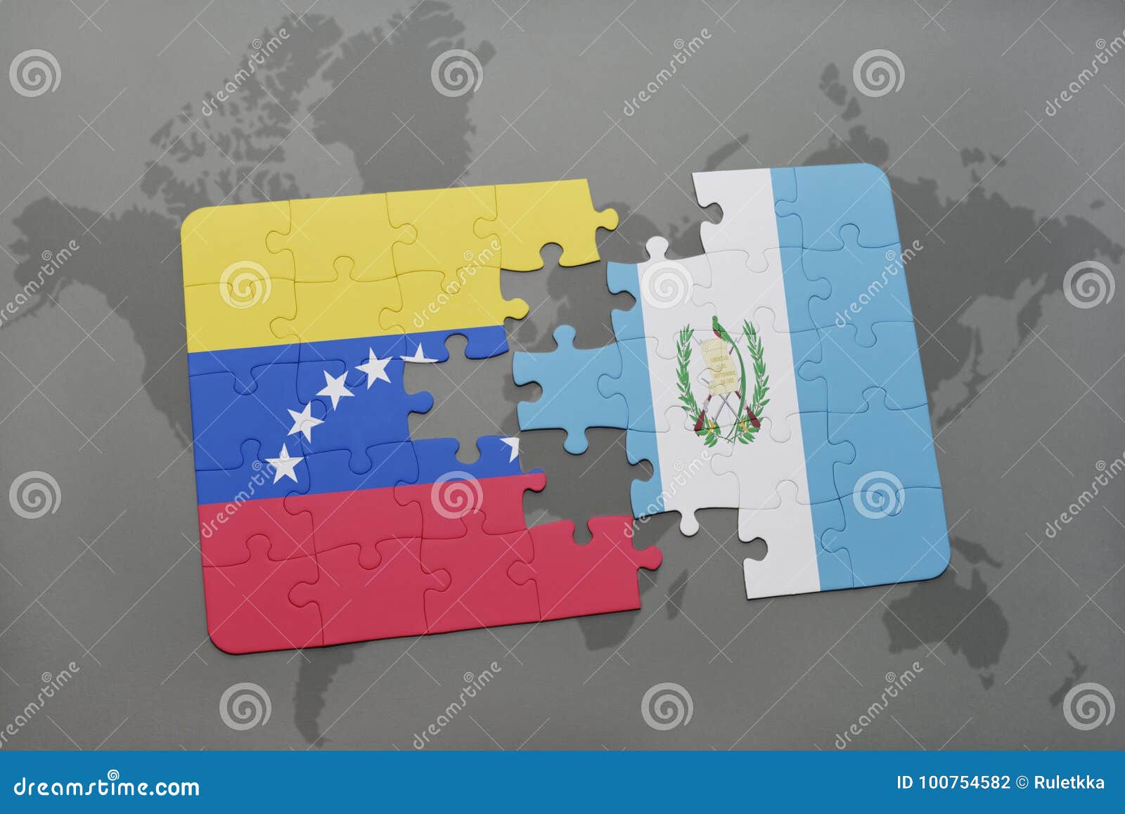Intryguje z flaga państowowa Venezuela i Guatemala na światowej mapy tle ilustracja 3 d