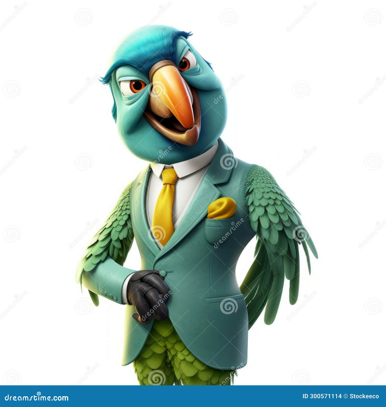 inventive blue parrot: a hyper-realistic animated cartoon character