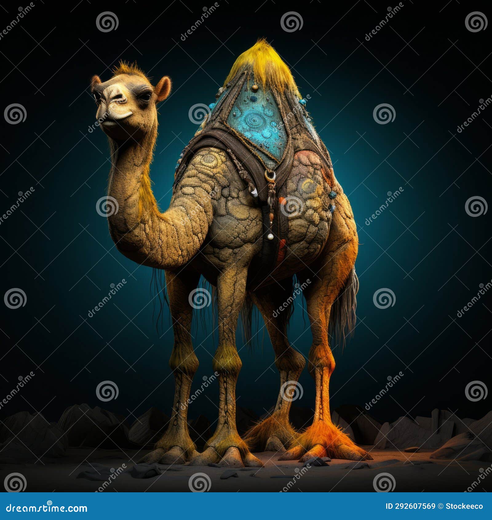 inventive character s: 3d render of a camel in jacek yerka style