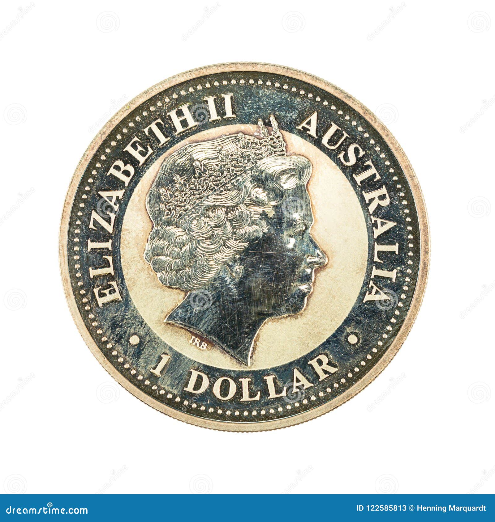 1 inverso australiano della moneta 1999 del dollaro d'argento isolato su fondo bianco