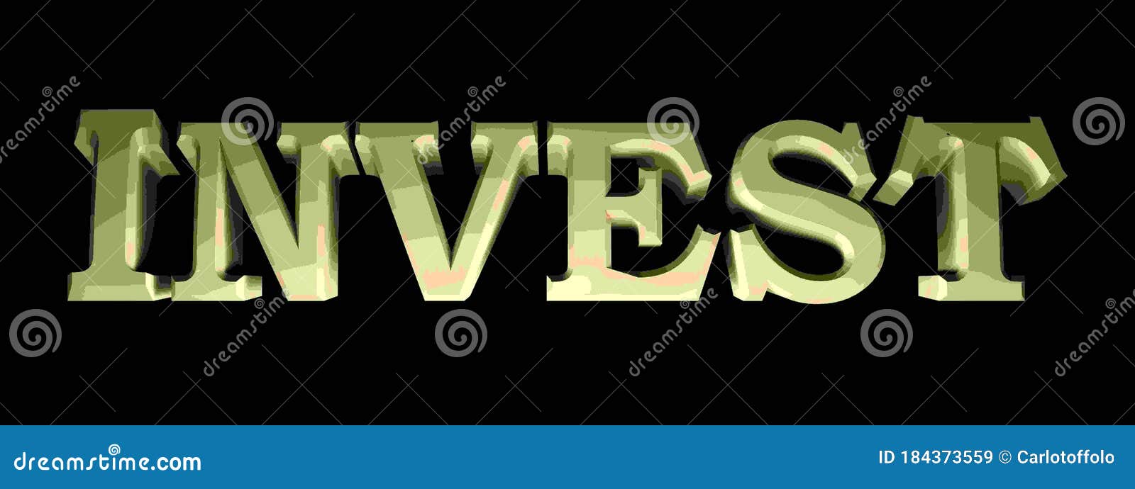 INVEST Brass Write on Black Background 3D Rendering Illustration