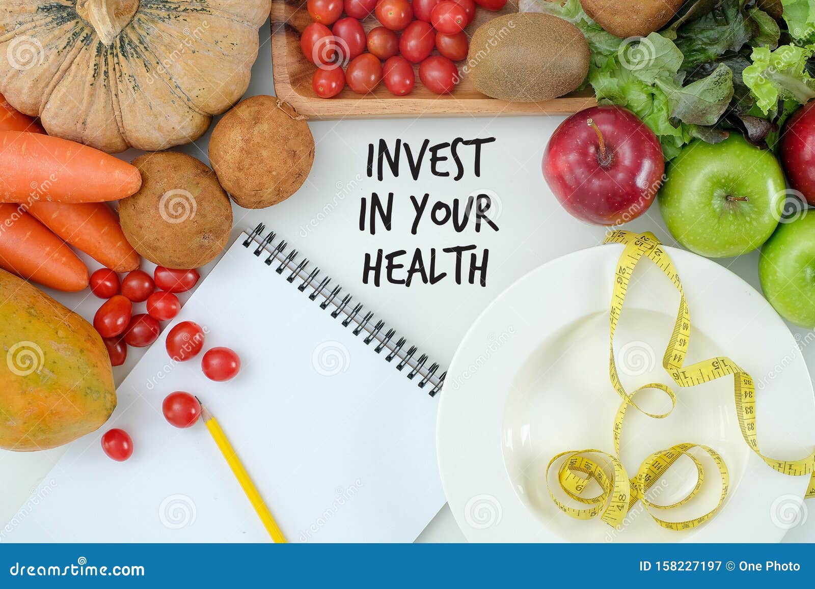 invest in your health , healthy lifestyle concept with diet and fitness , get fit in  , fitness equipment and healthy food