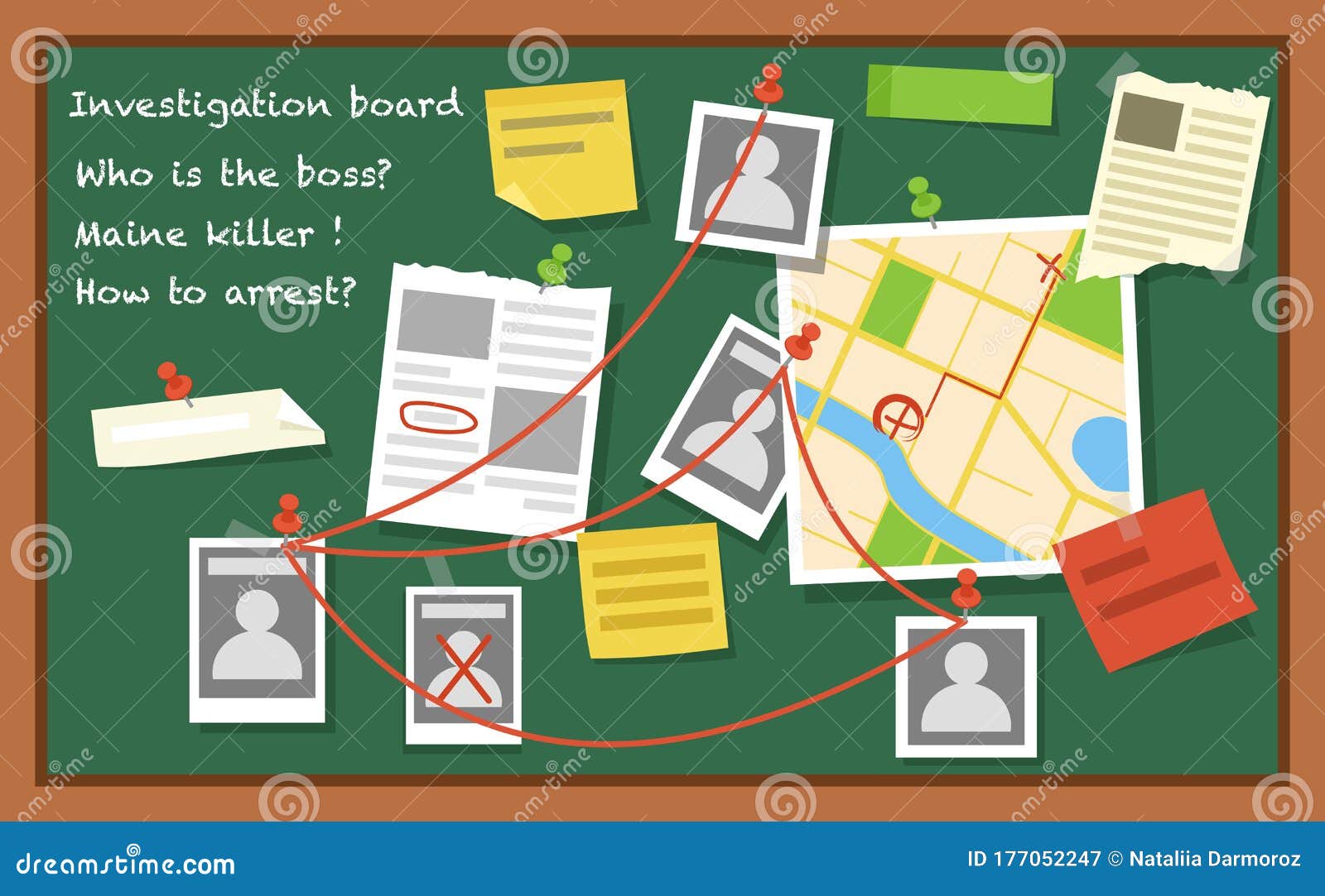 investigation-board-flat-vector-illustration-crime-scene-map-and