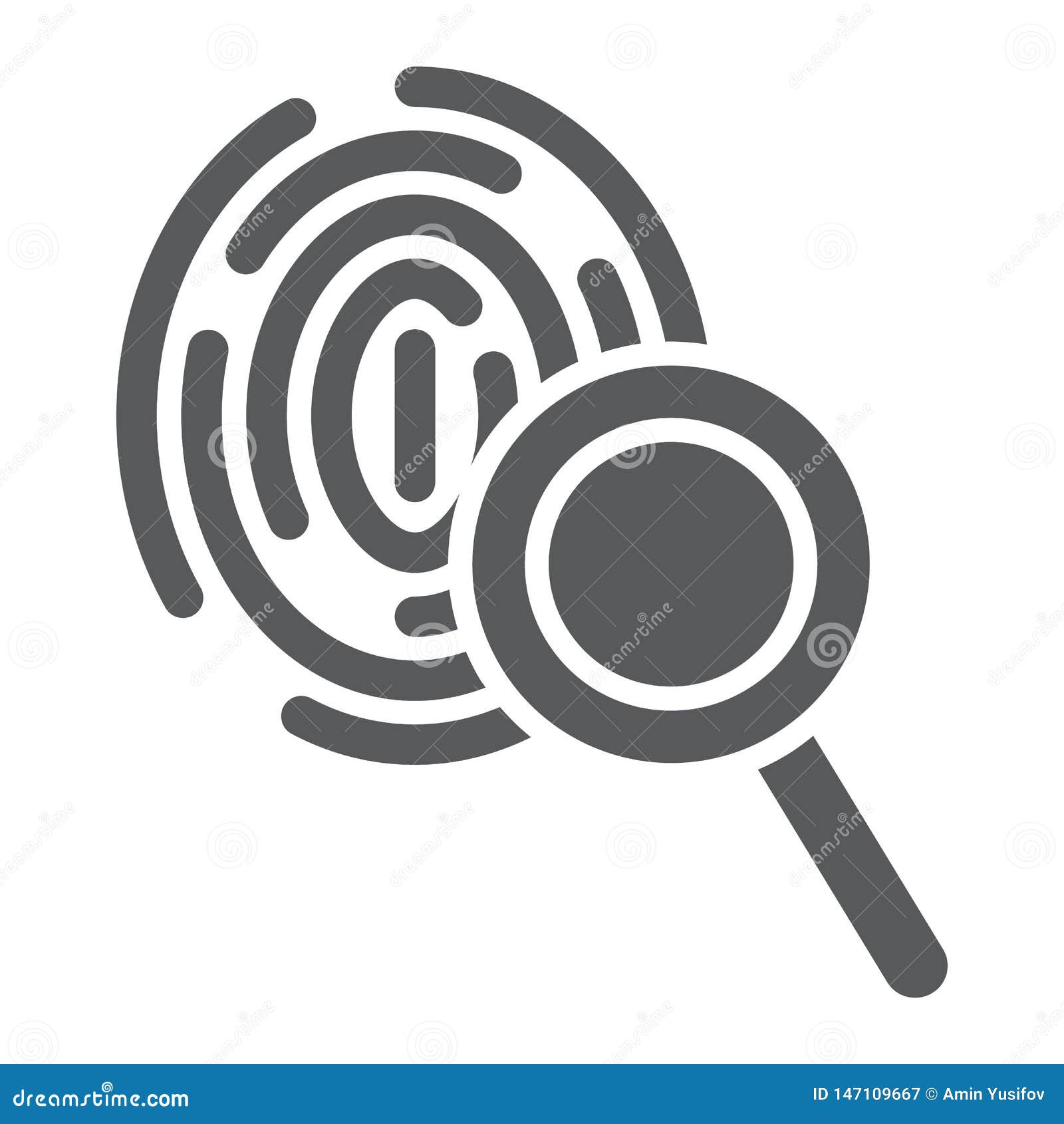 Investigation Glyph Icon, Crime and Exploration, Fingerprint and Lens ...