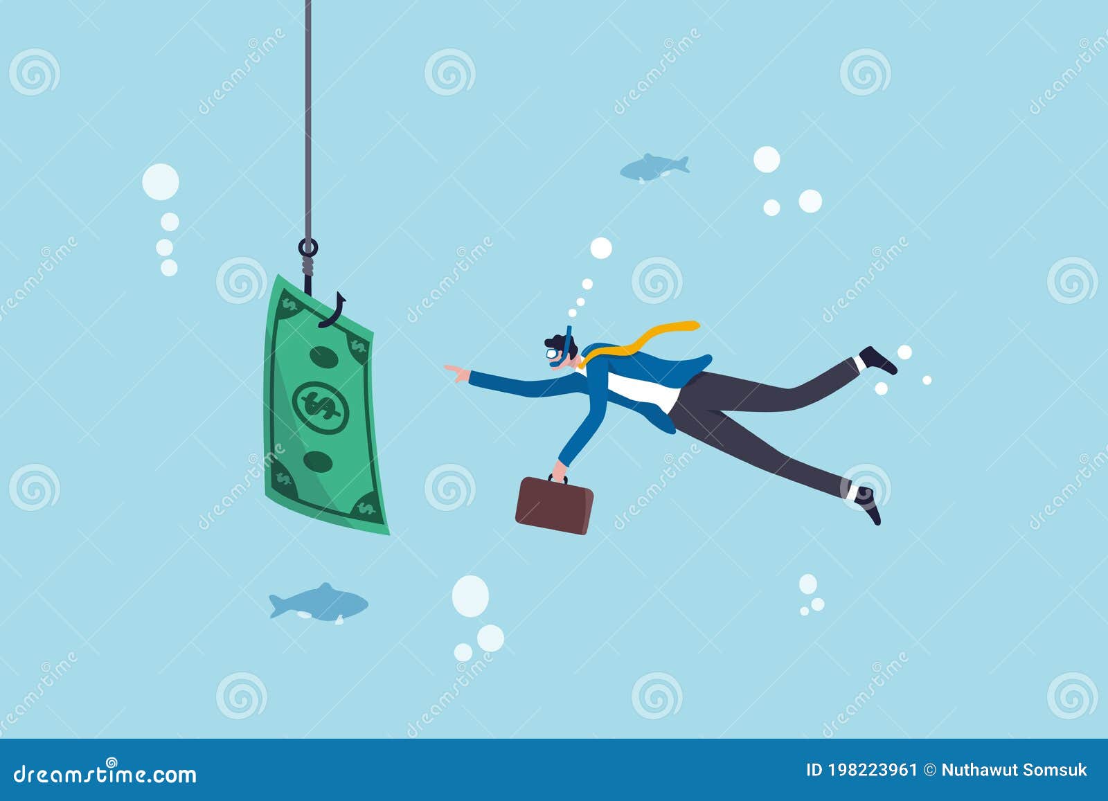 investment risk or money trap, business fraud and cheating or financial pitfall and mistake concept, businessman diving into