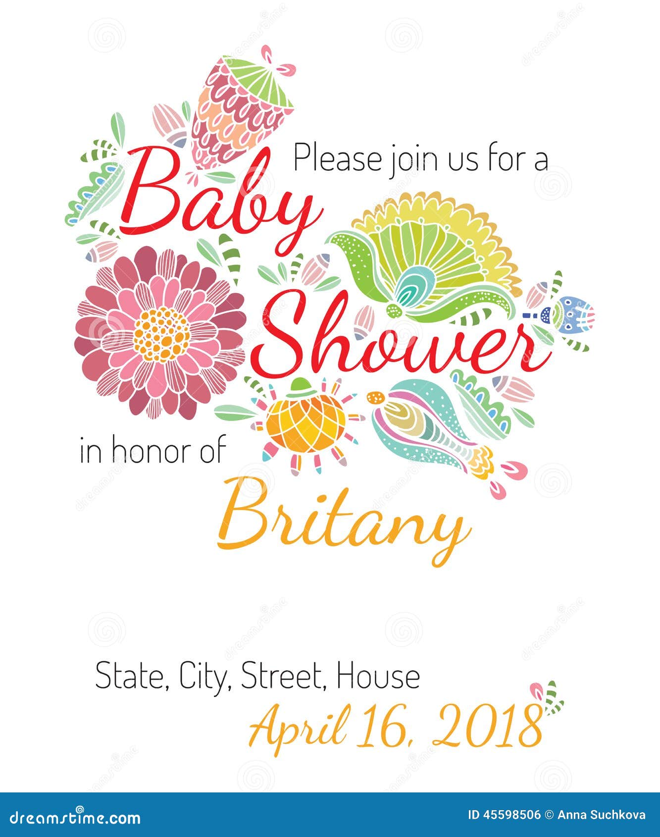 Invitation Babyshower Card Flower Theme Vector Stock Vector