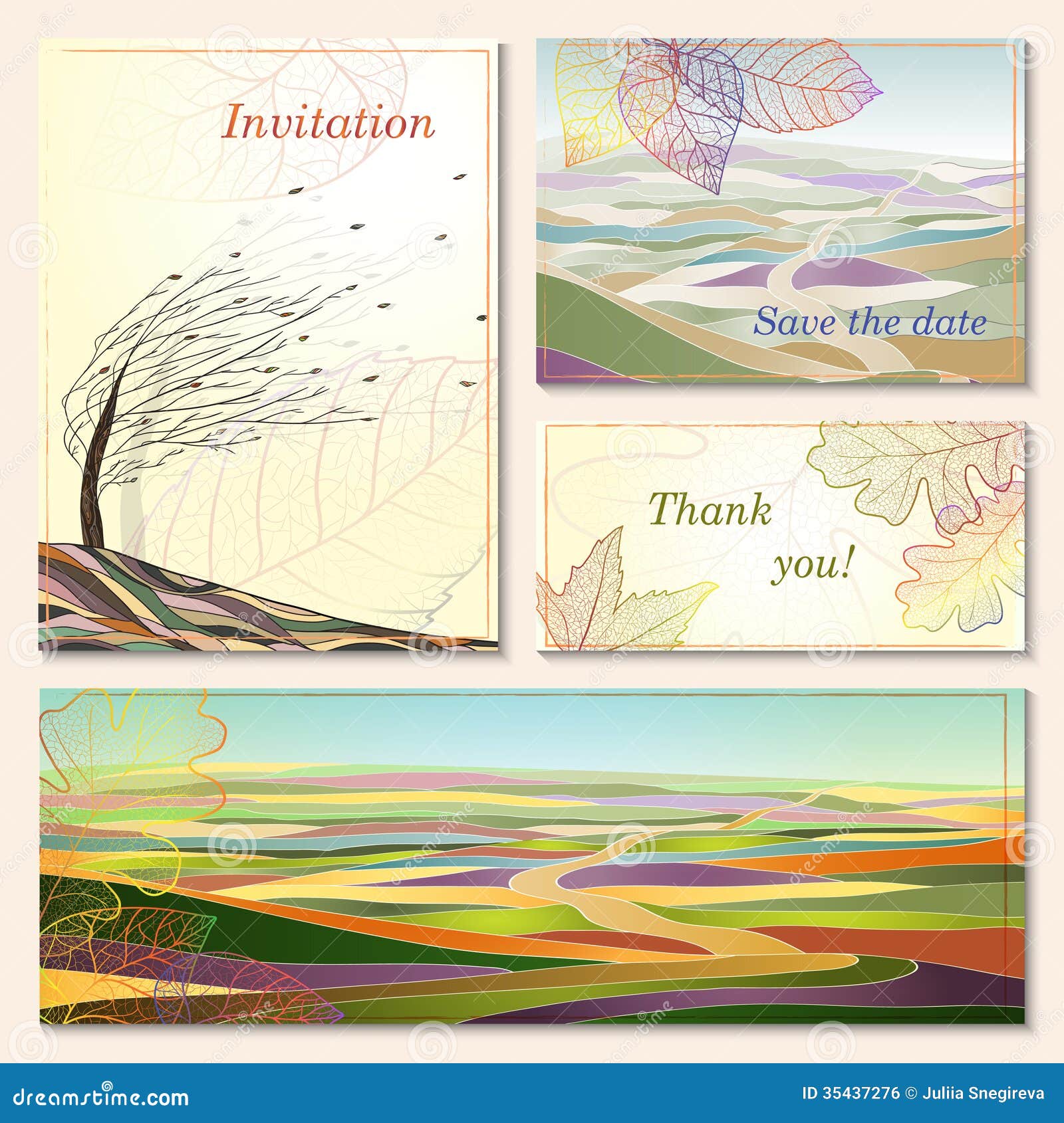 Invitation Card With Autumn Landscapes. Stock Photo - Image: 354372761300 x 1390