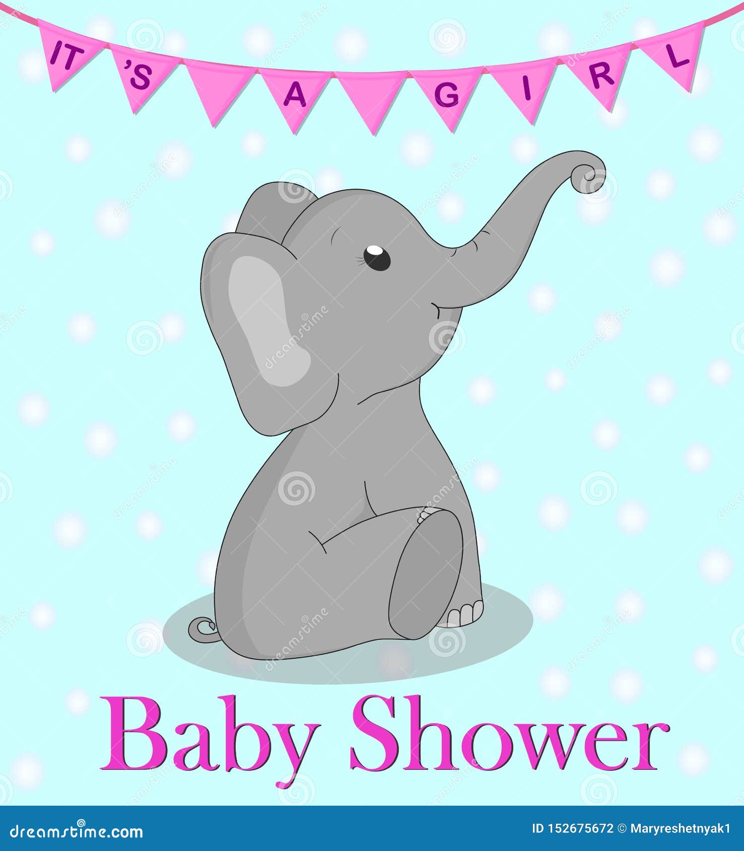 Invitation Card Baby Shower with Elephant for Girl. Cute Elephant with  Flags on Turquoise Background Stock Vector - Illustration of cute, enimal:  152675672