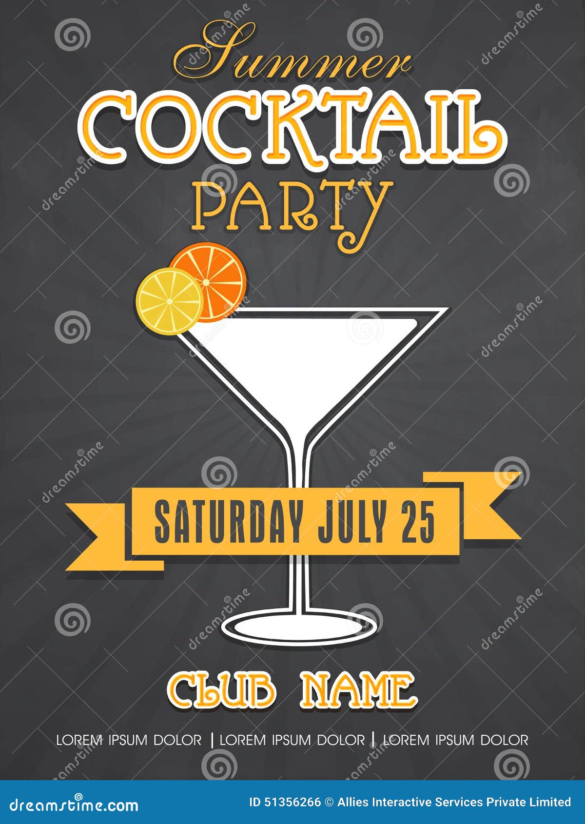 and tumbler tipsy Cocktail Invitation Summer Party. Card Design Stock For
