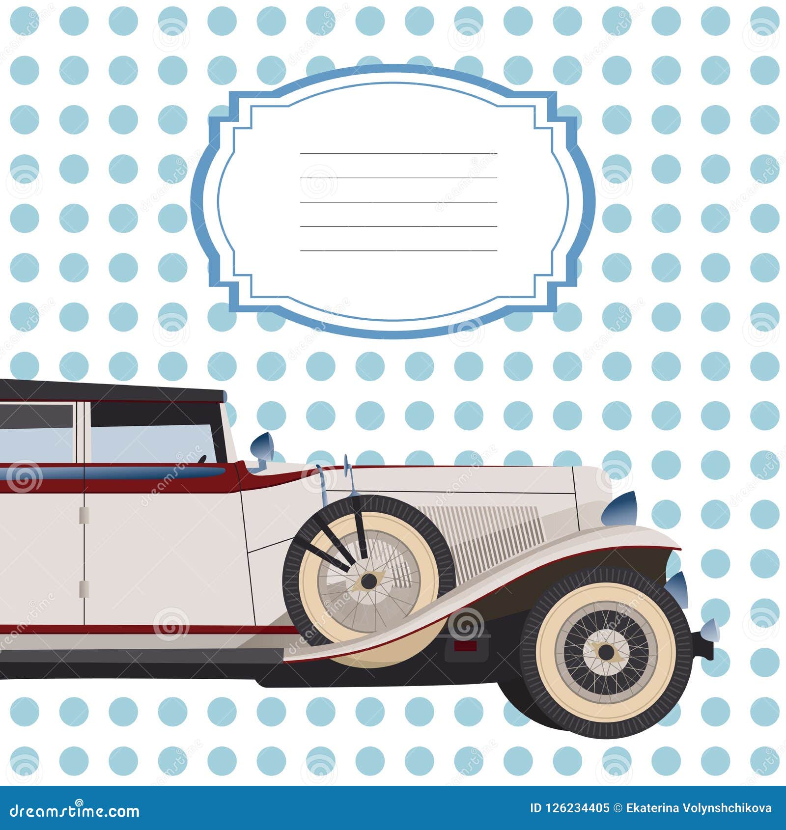 Invitation Card with Retro Car, Card with Pink Doted Background Stock