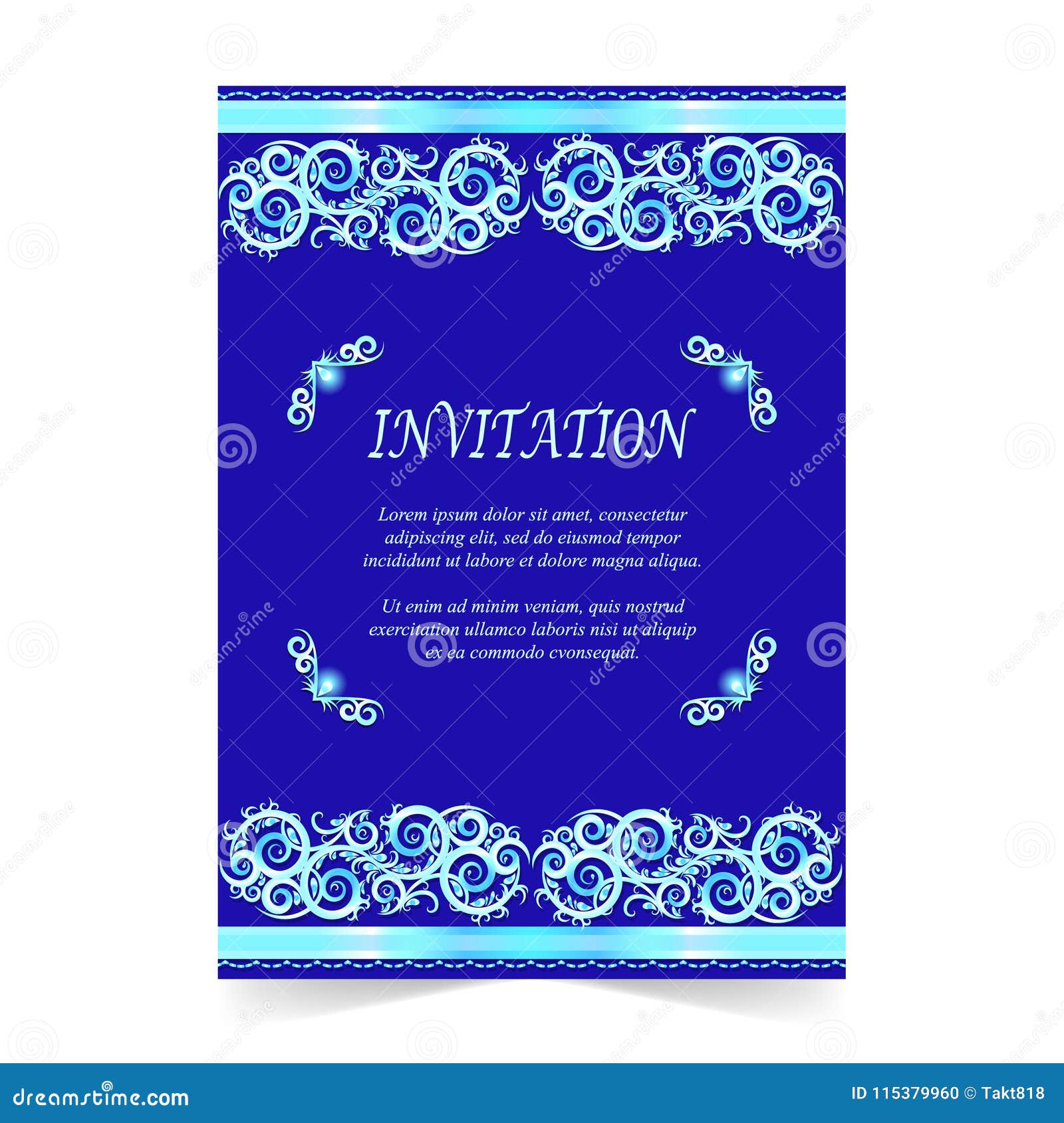 Invitation Card, Wedding Card with Ornament on Royal Blue Stock Vector ...