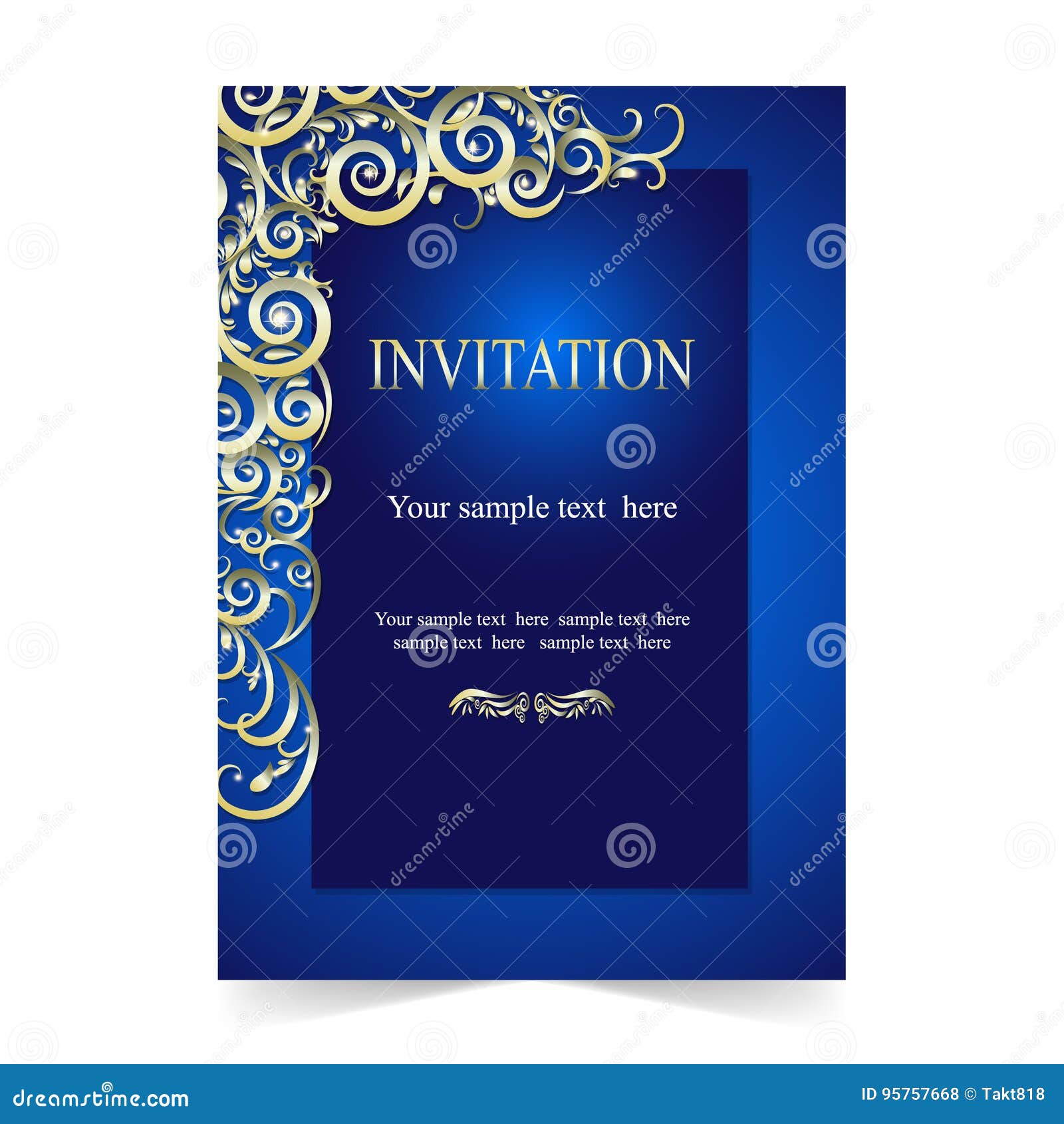 Invitation Card, Wedding Card with Ornamental on Blue Background Stock  Vector - Illustration of card, brochure: 95757668