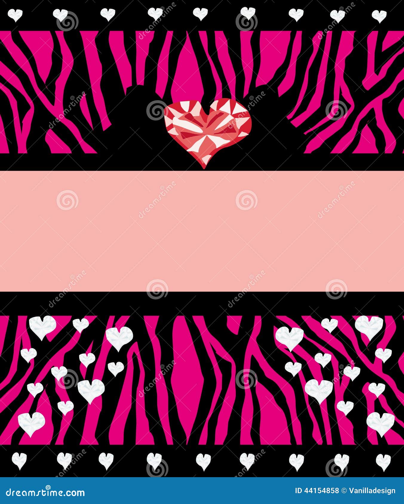 Invitation cards template with abstract Diamond hearts and zebra print, Vector illustration
