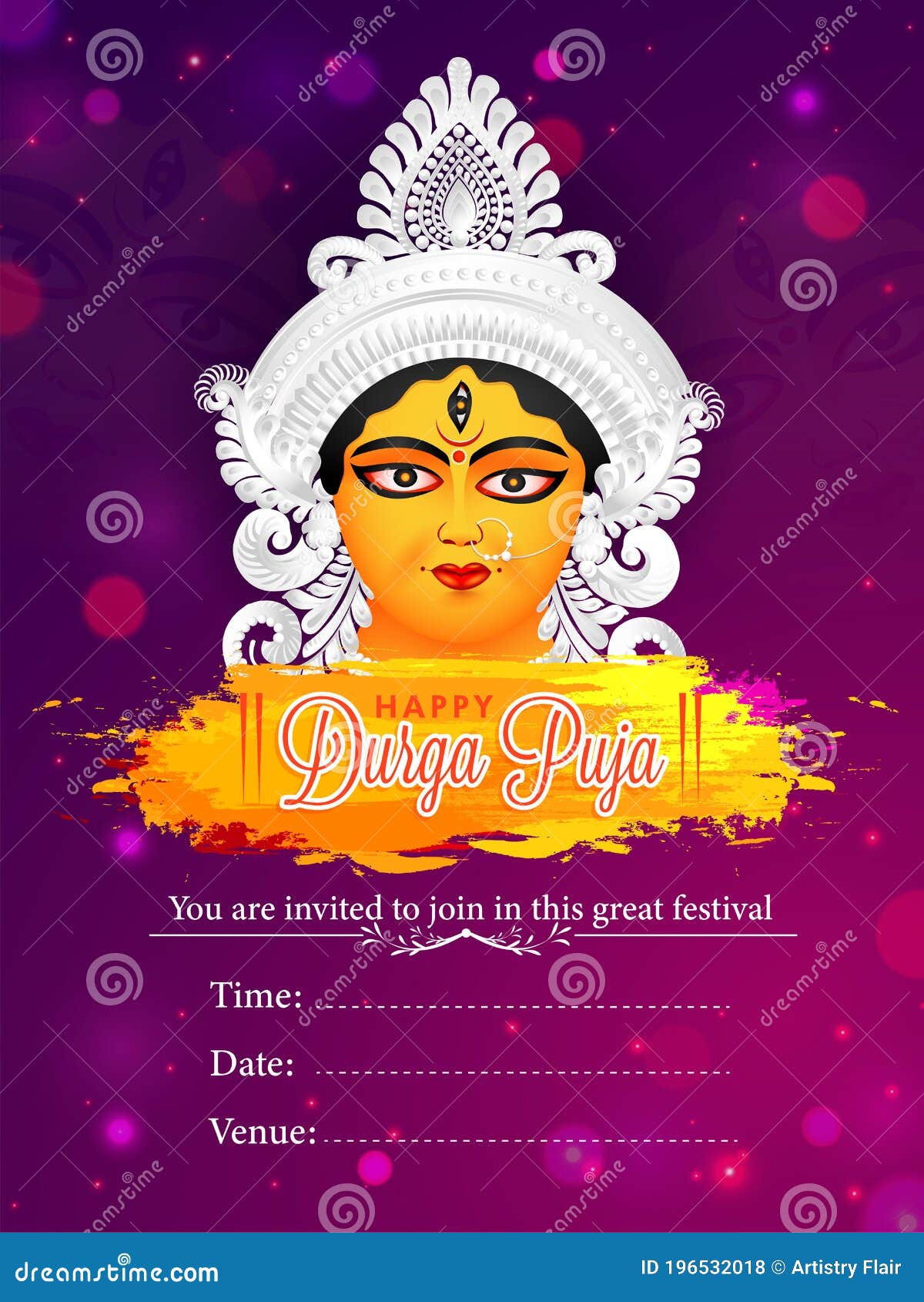 Invitation for Celebration Durga Puja. Illustration of Maa Durga on the  Indian Festival of Durga Puja Stock Vector - Illustration of celebration,  dandiya: 196532018