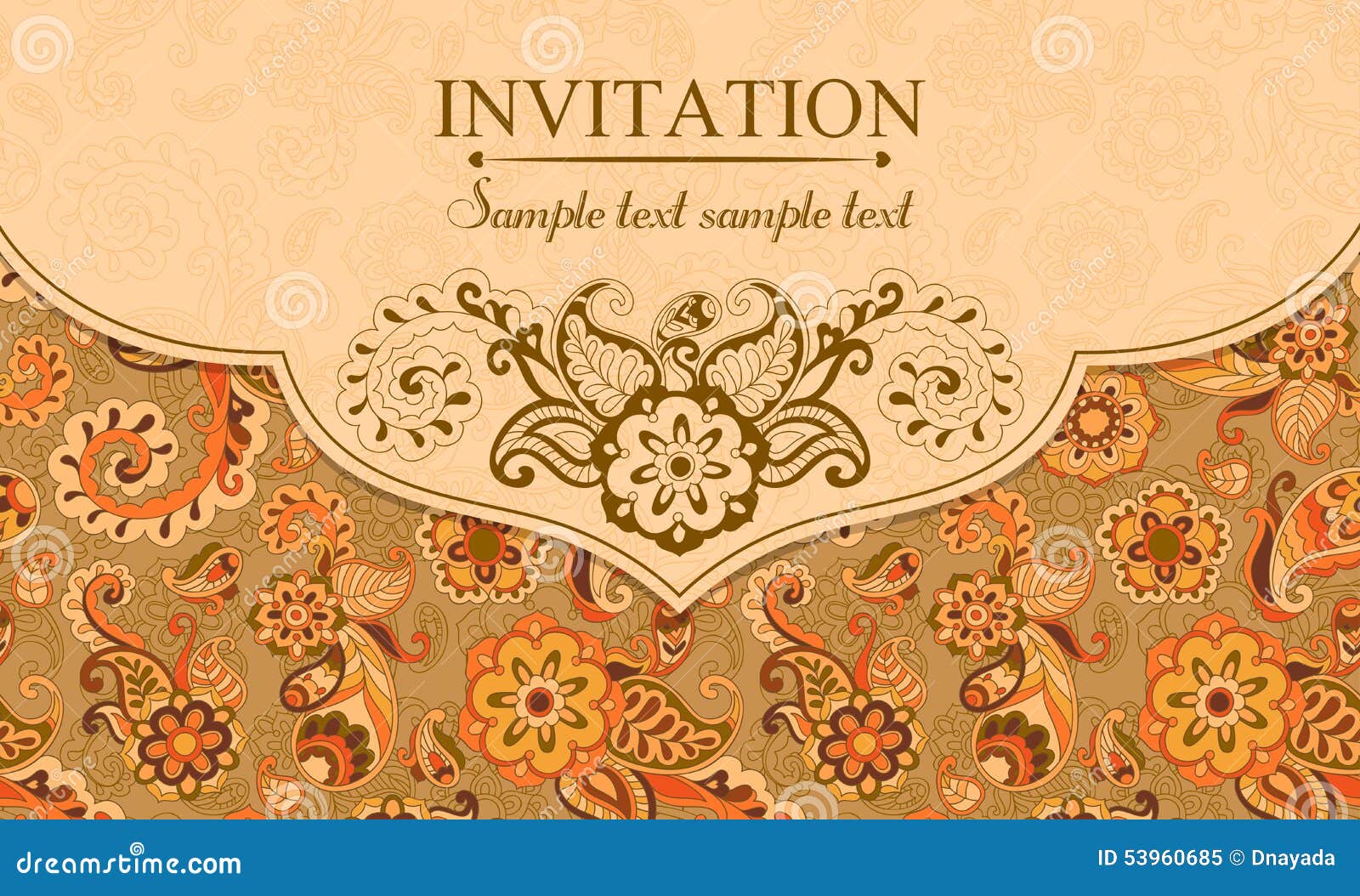 Invitation in East Turkish Style, Orange Stock Vector Illustration of